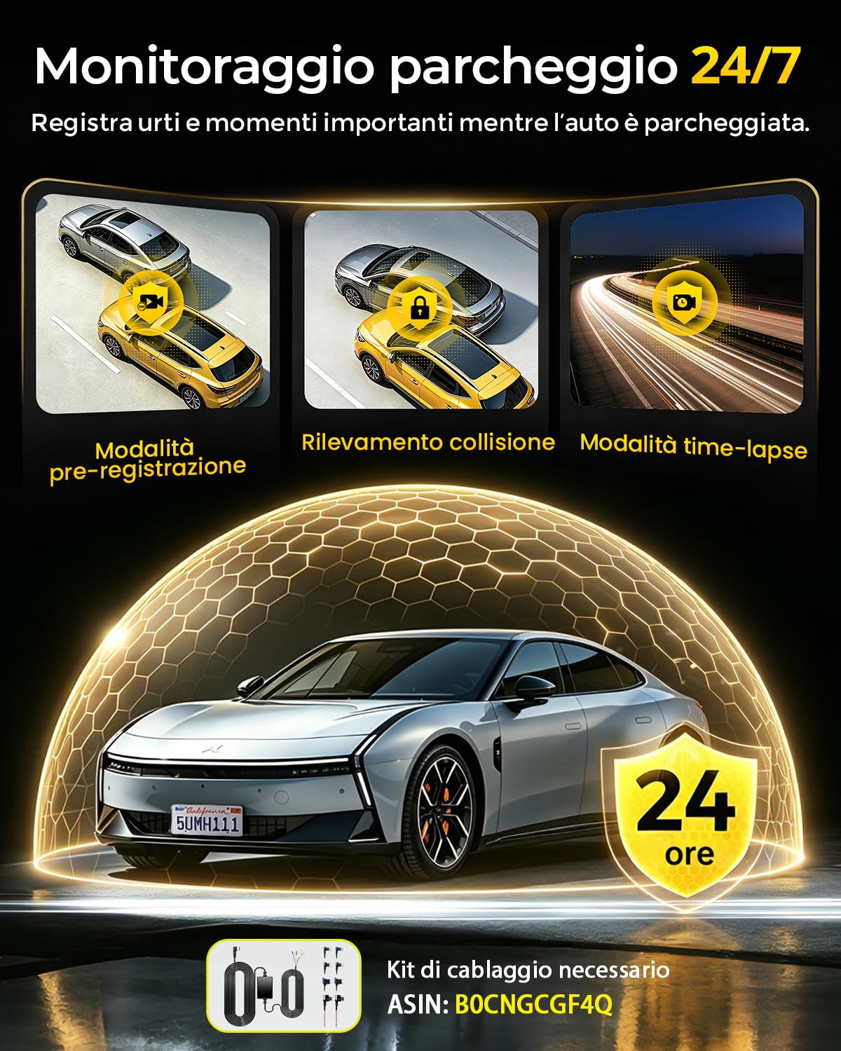 GKU Dashcam Auto Anteriore Posteriore 4K con STARVIS 2, Dash Cam Auto | 3" Schermo IPS, WiFi 6, GPS, registrazione loop, registrazione pre-collisione, supporta 512 GB Max