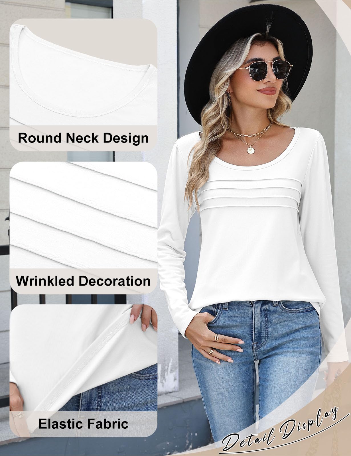 CMTOP Maglia Donna Manica Lunga Maglietta Termica Foderati in Pile Maglietta Girocollo a Maniche Lunghe Top Elegante a Pieghe Camicia Casual Autunno Invernali