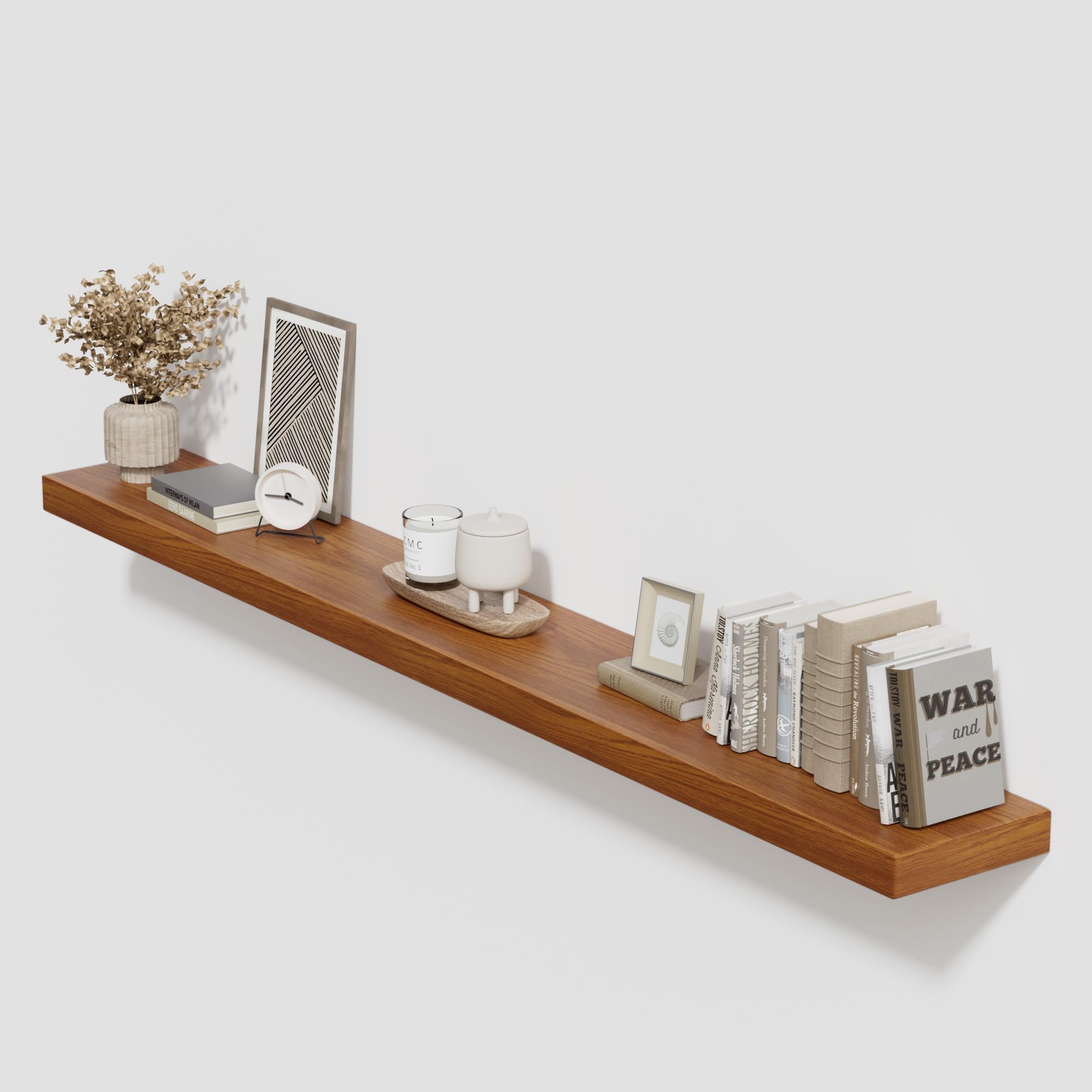 QueenFun 60 Inch Floating Shelf, Walnut Floating Shelves, Fireplace Mantel, 60x8x2 Inch, Long Floating Shelf for Wall, Wood Shelves for Living Room Bedroom Kitchen, 50LBS Capacity color wood 