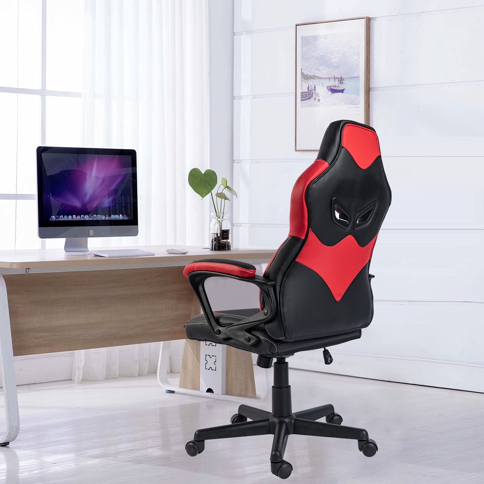 JOYFLY Sedia Gaming Ergonomica Poltrona Gaming con Supporto Lombare Pelle di PU Poltrona per Gamer con Altezza Regolabile, Adulti Giovani(Rosso)