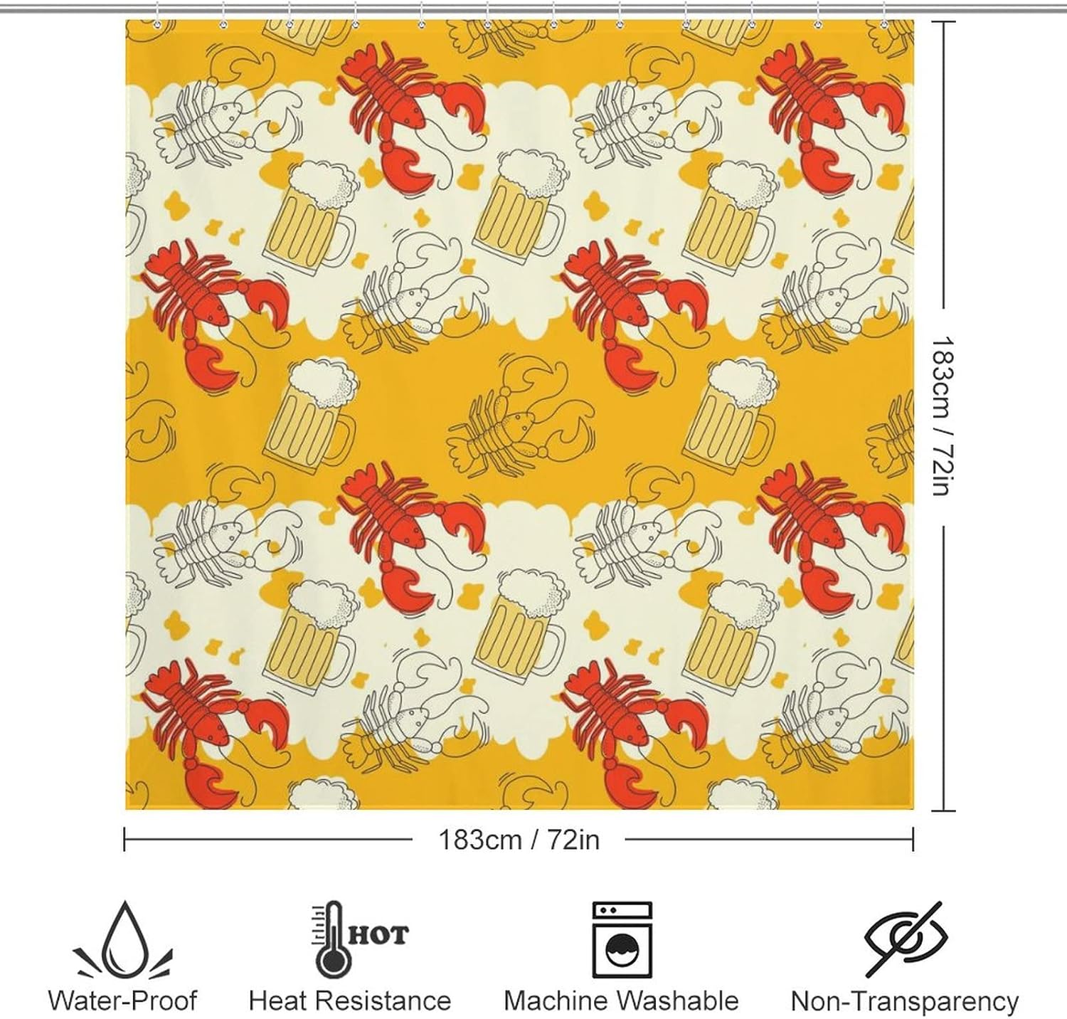 ザリガニとチャンスビール シャワーカーテン フック付き 防水 装飾バスカーテン バスルーム アパートメント用