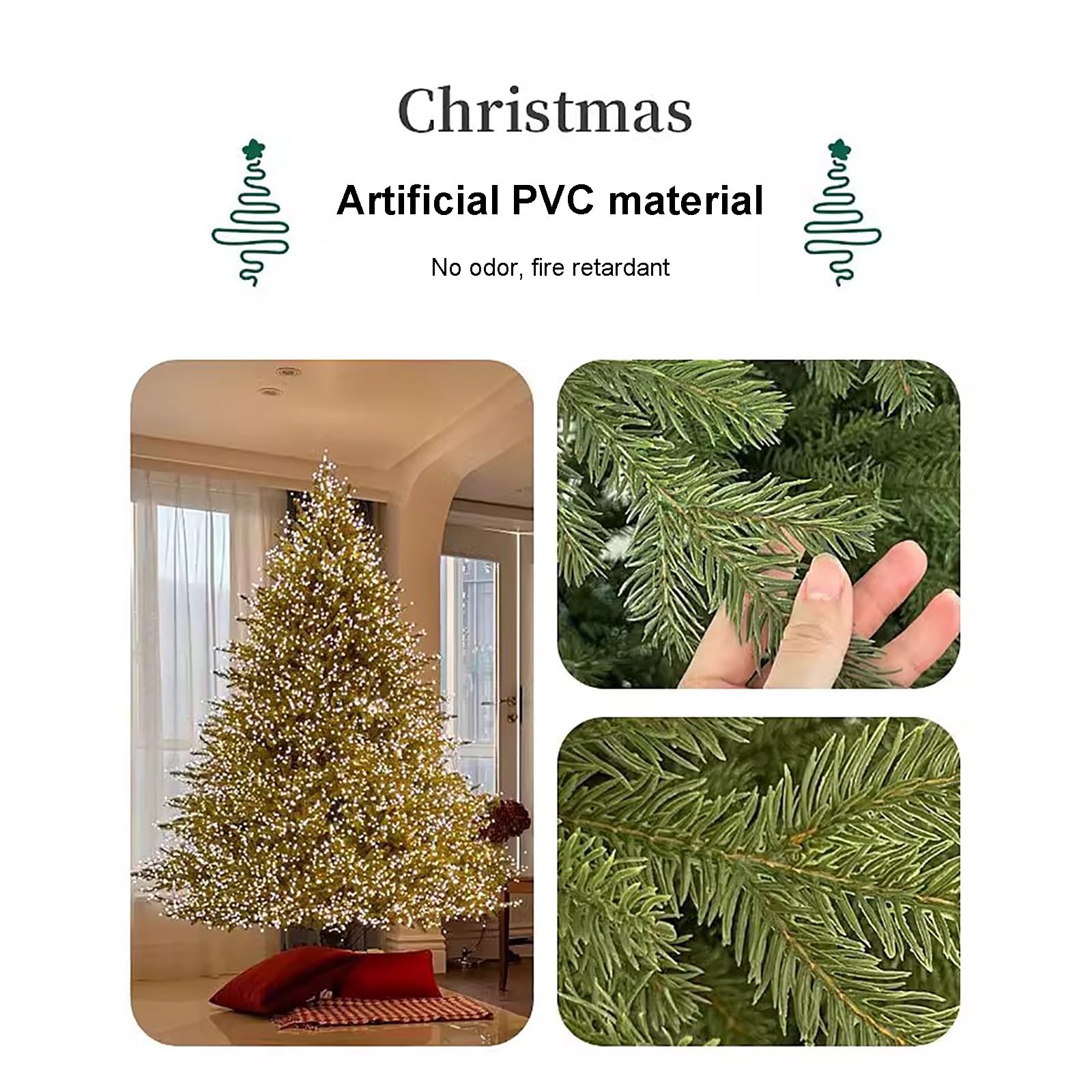 Arboles de Navidad Artificial con Control Remoto, Árbol de Navidad con Bisagras de Primera Calidad con Luz, Árbol de Decoración Navideña para la Oficina en Casa(150cm/5ft)