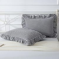 Vista 15 de juego de 2 fundas para cojín con volantes a cuadros negro/blanco, fundas de almohada decorativas de algodón lavado a cuadros estilo granja, fundas