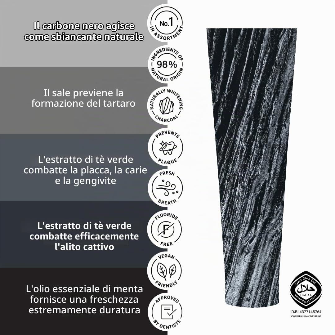 Ecodenta Dentifricio al carbone attivo, denti bianchi senza fluoro, confezione da 8 pezzi, carbone nero, dentifricio, sbiancamento dei denti, colore nero, carbone attivo, teeth sbiancante, 8 x 100 ml