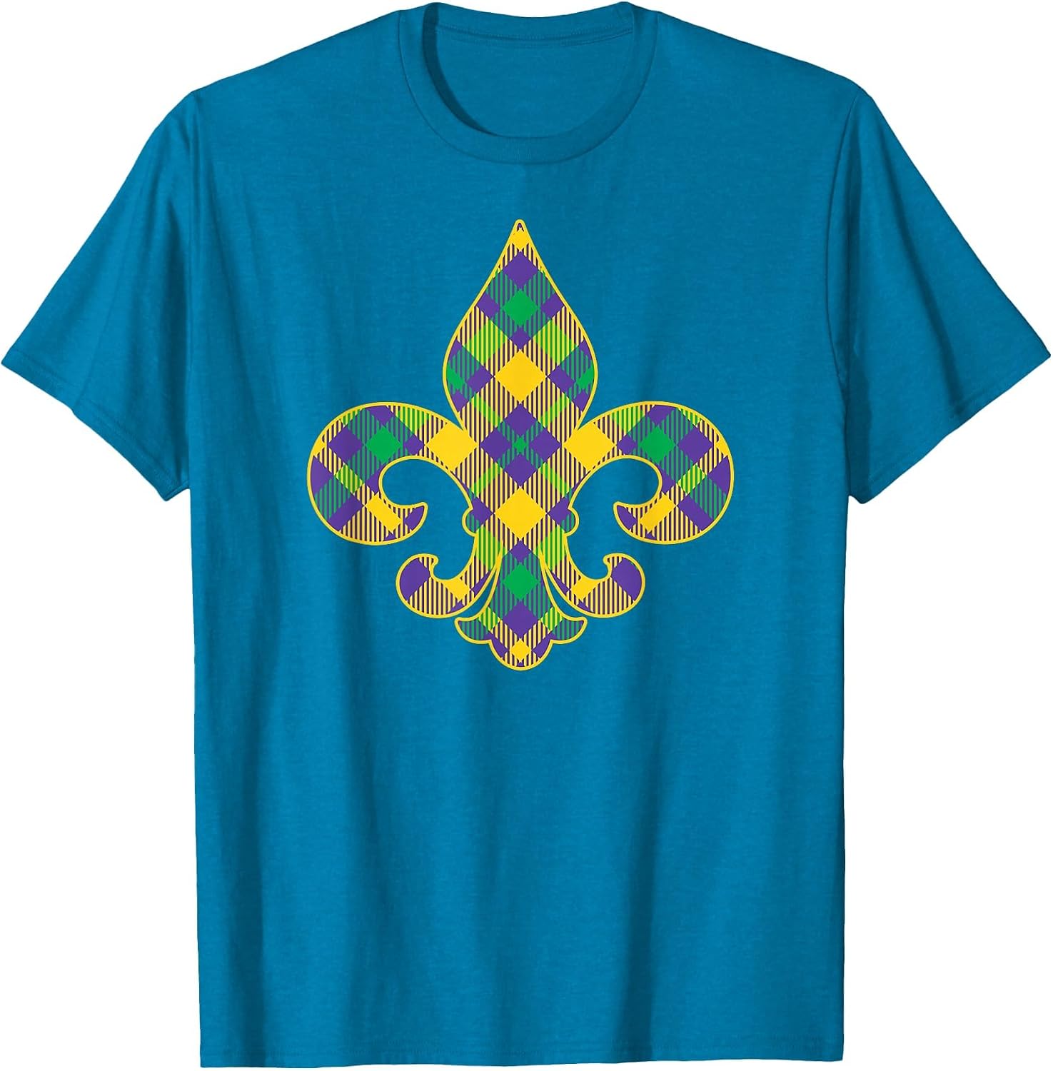 Plaid Mardi Gras Fleur De LYS Symbol T-Shirt