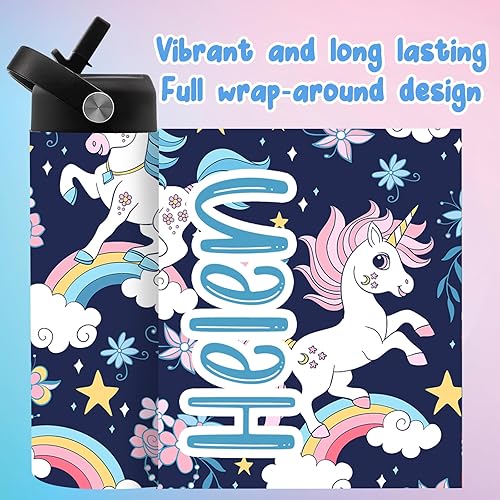 Miniatura 4 de Botella de agua aislada personalizada para niños, botella de agua personalizada con nombres, botella de agua de acero inoxidable con tapa de popote