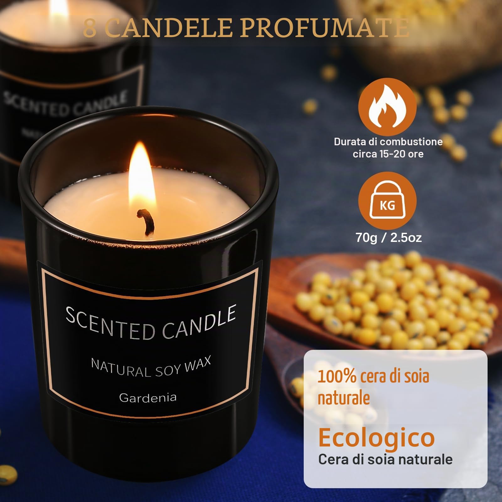 8 Candele Profumate per aromaterapia per la casa, set regalo per donne in cera di soia, candele in barattolo di cera di soia, candele a lunga durata, regalo per compleanno, festa