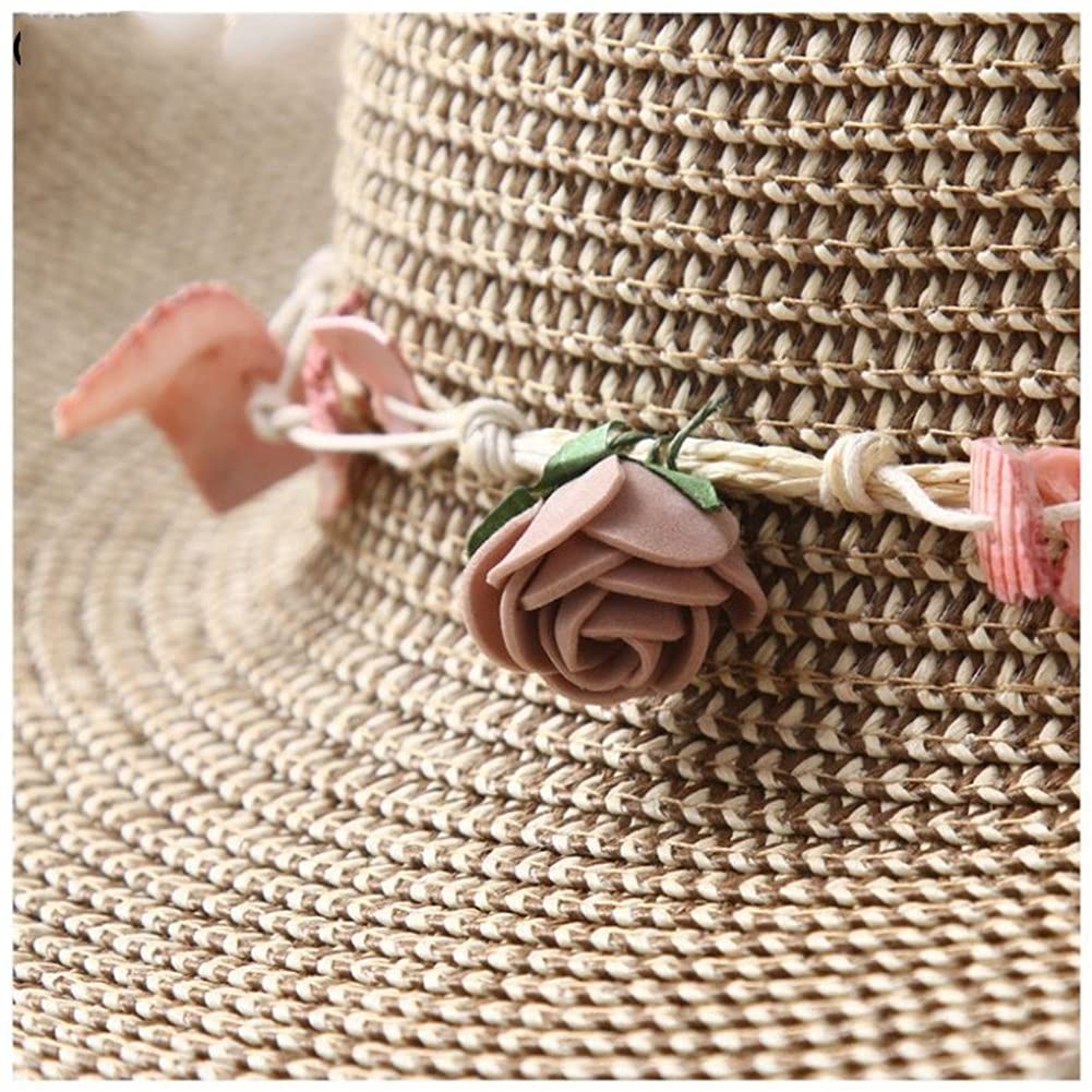 Sombreros de Paja de Verano para Mujer, con Parte Superior Redonda y Ancho, para Playa, 56-58 cm (código B M)