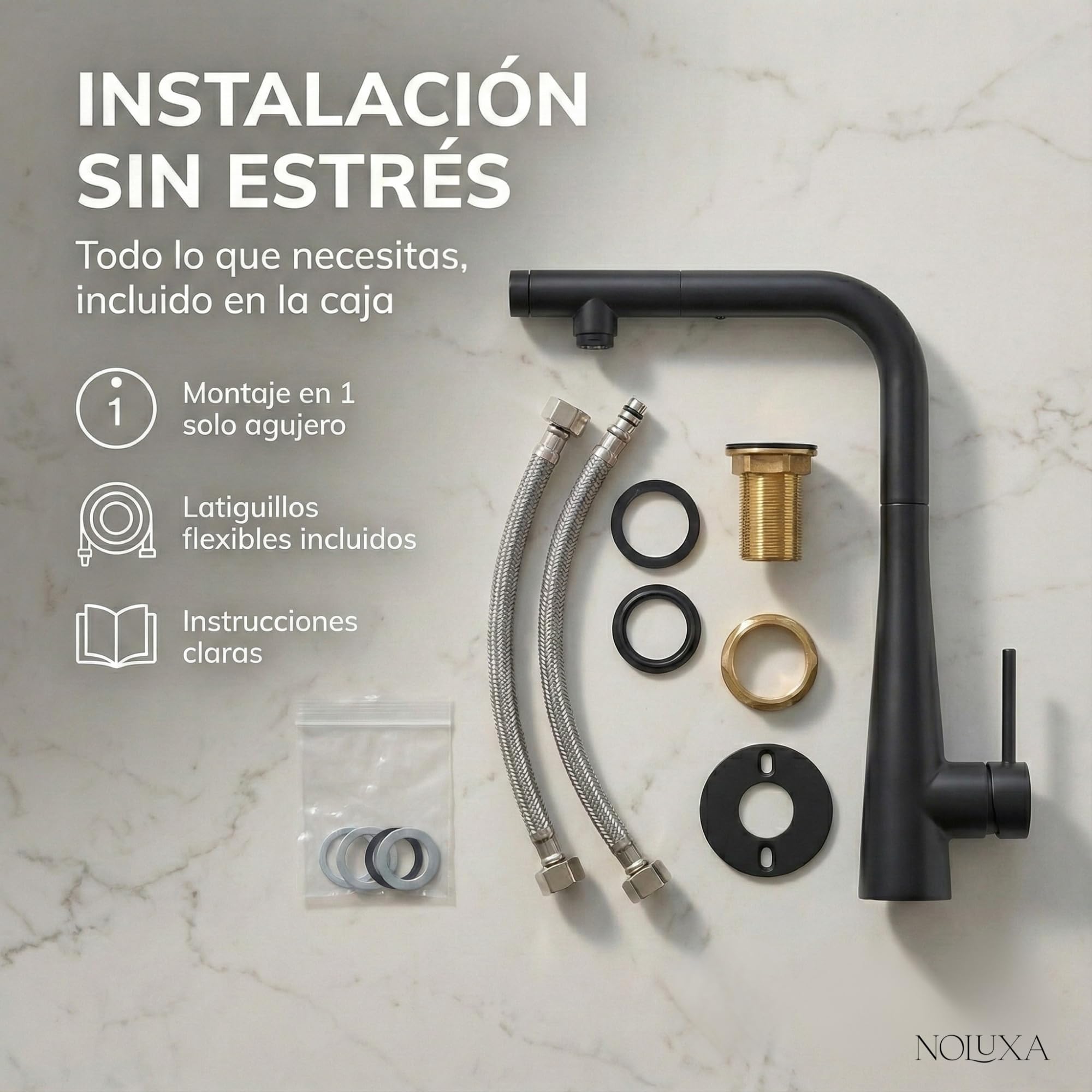 IMEX - Grifo Cocina Extraíble Negro con Osmosis Integrado | Grifo Momando Osmosis 2 Vías con Ducha Extraíble | Grifería en Latón | Serie Split | Color Negro Mate