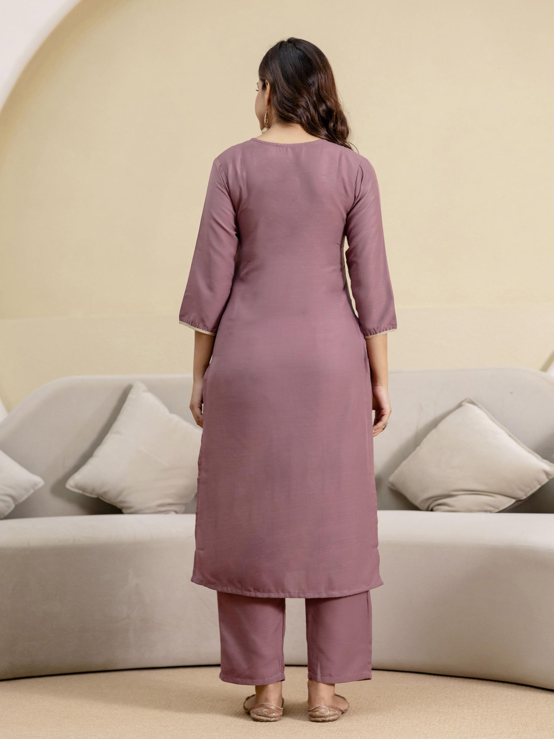 TRENDMALLS Damen Batist Baumwolle Stickerei Arbeit Kurta Hose mit Dupatta Set