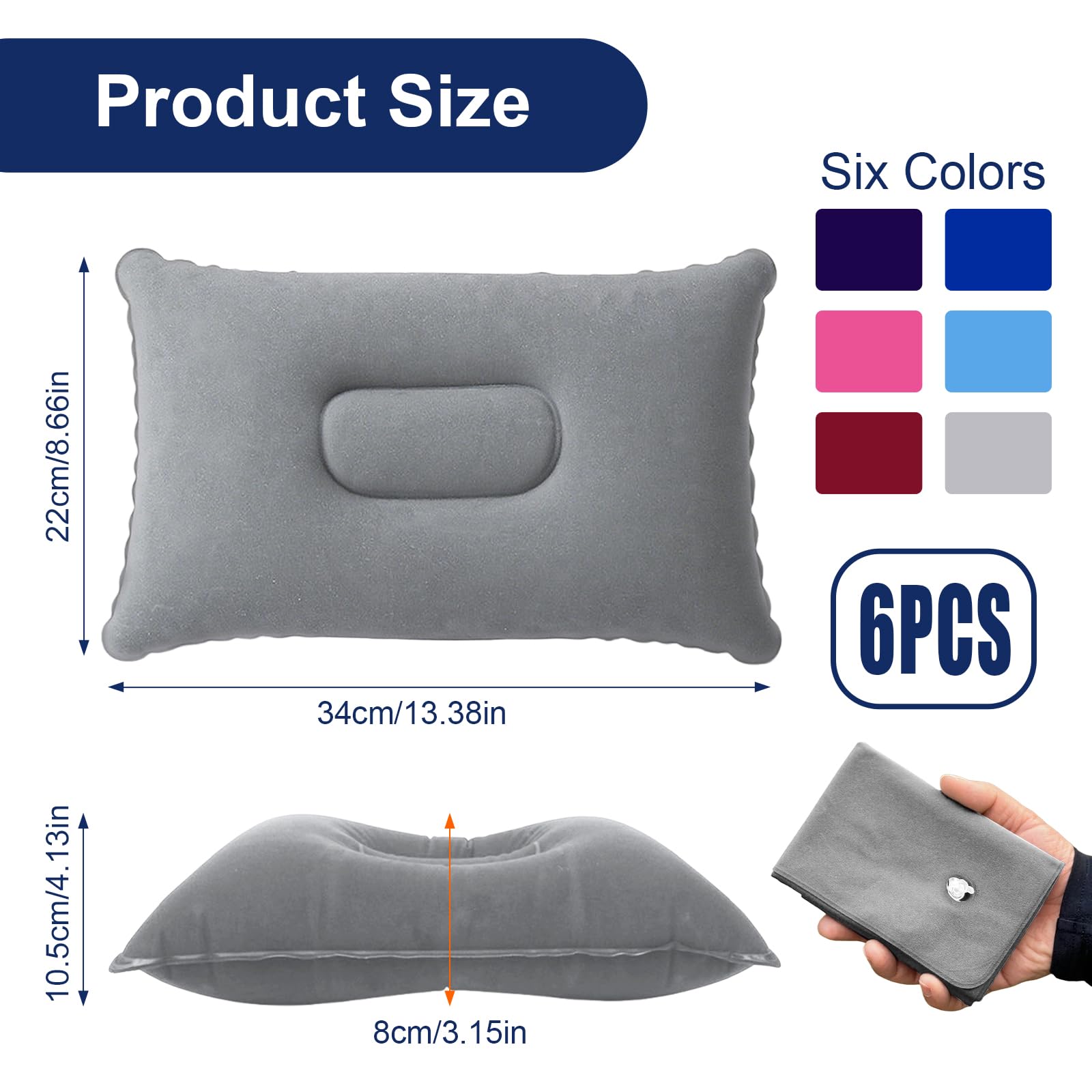 Flintronic 6PCS Cojines Inflables Portátiles 34x22cm para Viajar Acampar