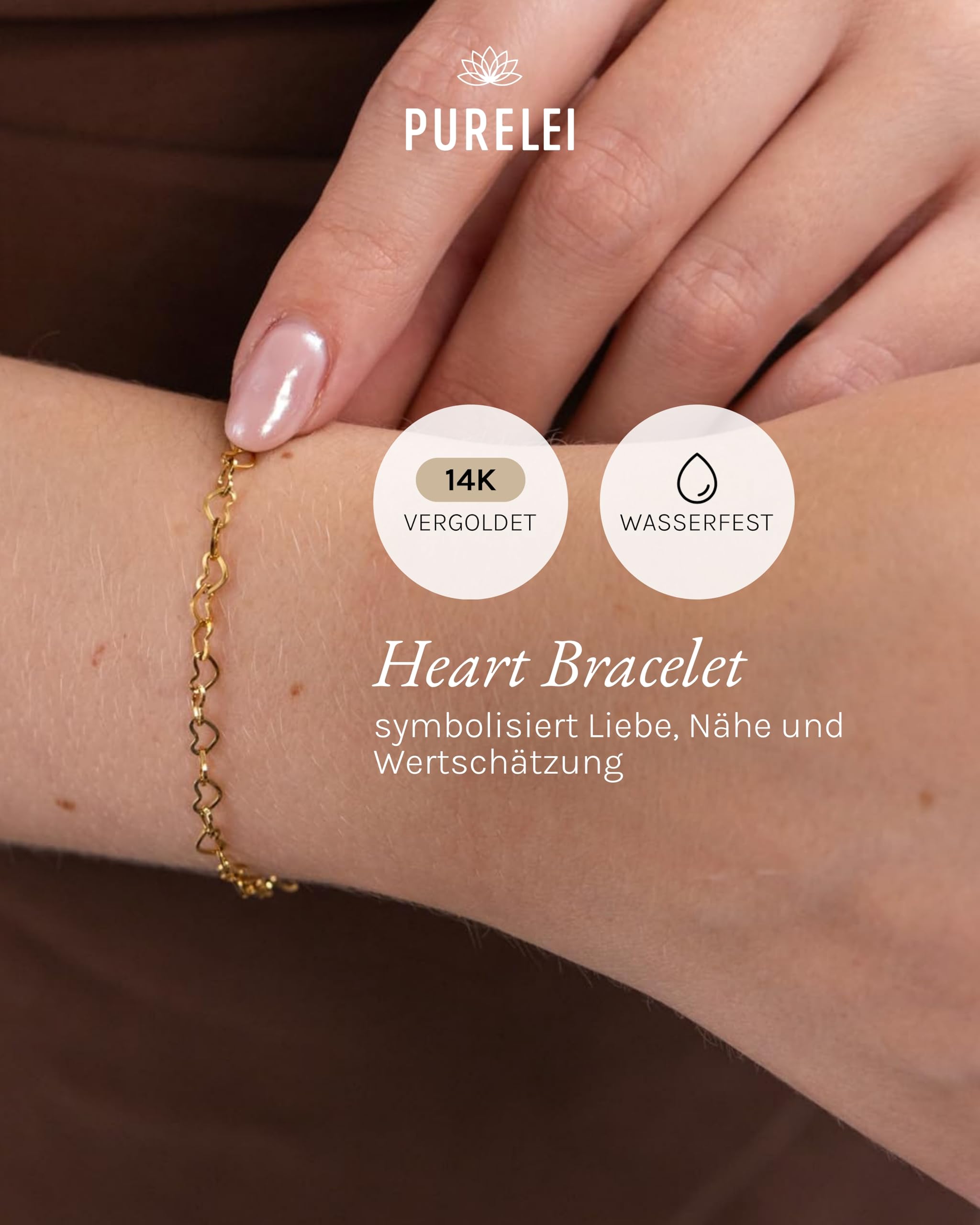Purelei Heart Armband – Filigranes Damen Armband – Aus langlebigem Edelstahl (14K vergoldet) – Verstellbare Länge 16-20 cm – Hawaiianisch inspiriert & wasserfest