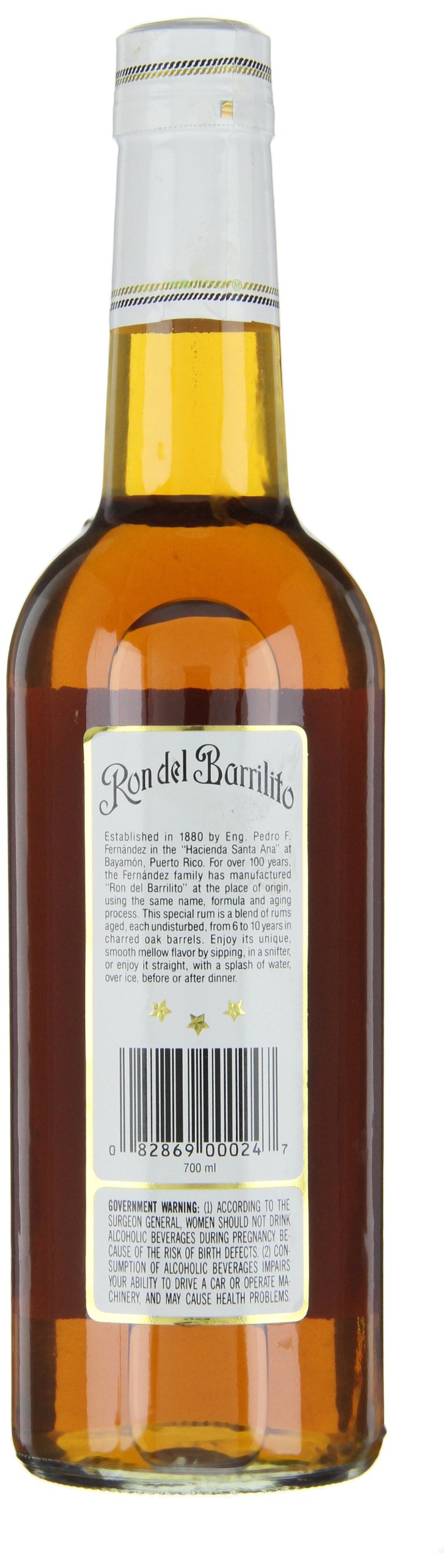 Ron Del Barrilito Superior Especial 3 Estrellas – Ron Premium Añejo de Puerto Rico, 43% Vol., Botella 700 ml