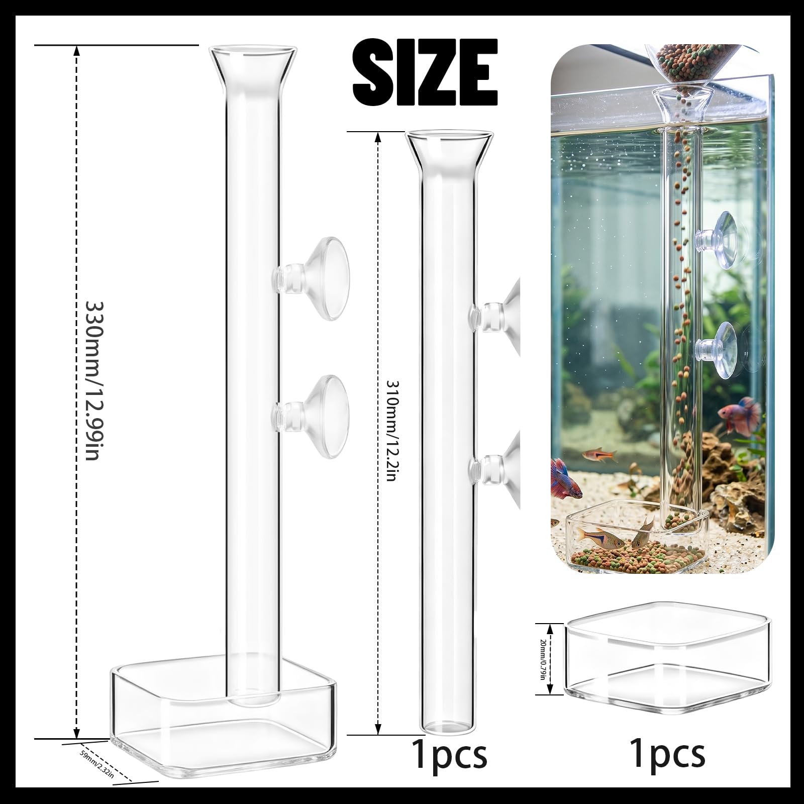 Aquarium Futterrohr-Set aus Glas 30cm Garnelen Futterschale Futterschale Aquarium Shrimp Feeder Tube mit Futterschale für Garnelenfutter