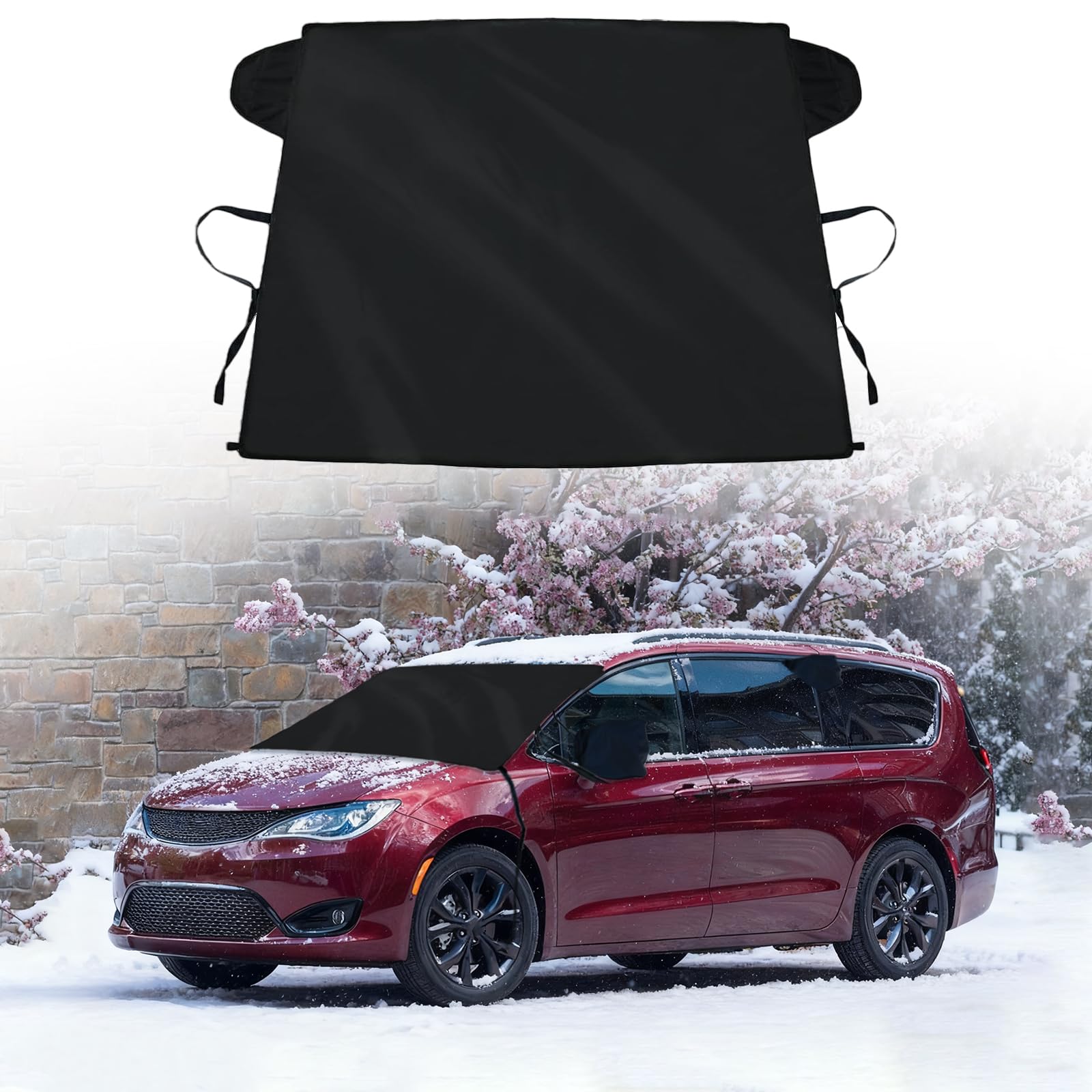 Large All Weather Windshield Cover for Ice and Snow for Chrysler Pacifica Minivan 2017-2024 2025 2026 Windshield Cover, Front Window 2-Layers Frost Cover with Mirror Covers Car Accessories
