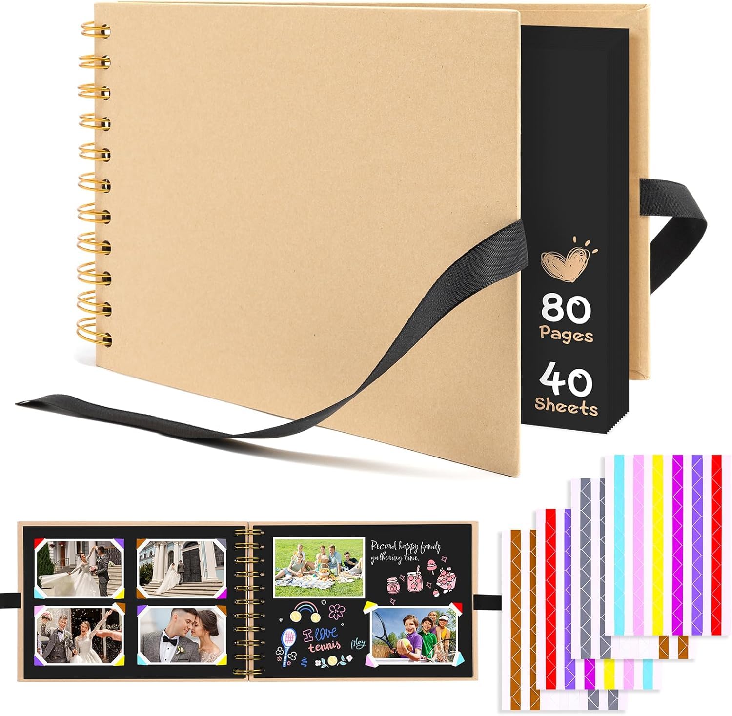 Scrapbook Photo Album 80 Pages 11.42 x 8.46 inch, DIY Memory Book with Photo Corner Stickers, Personalised Scrapbook for 80-160 Photos, Ideal Wedding, Baby Gift, Travel Adventure Book (Kraft,A4)