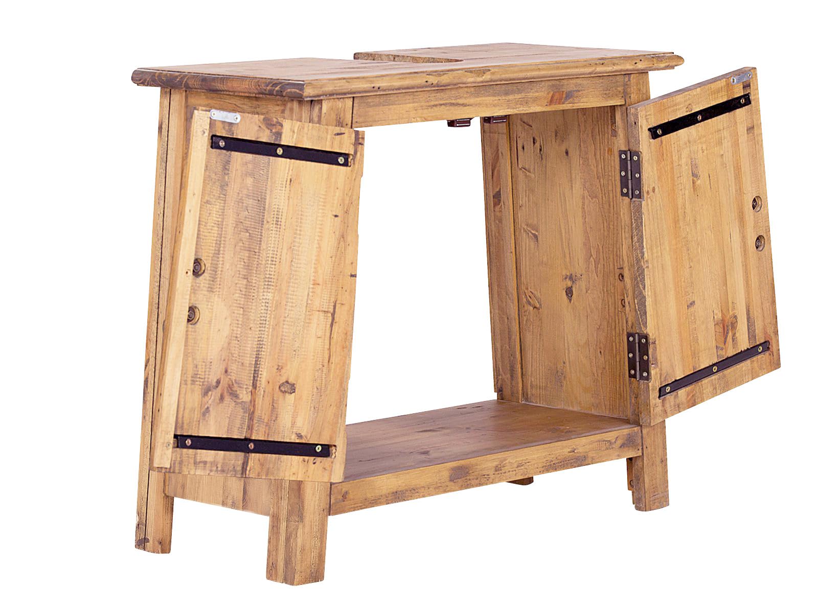 Woodkings Waschbeckenunterschrank Rangun Massivholz Pinie 70x61x32 cm, Waschtischunterschrank Badmöbel Badezimmerschrank Badschrank Bad Unterschrank