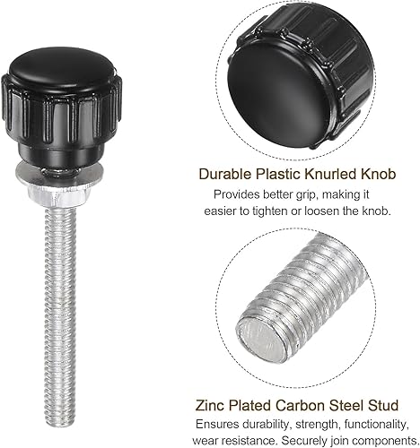 Miniatura 324 de uxcell Juego de 4 perillas moleteadas, tornillos de pulgar con tuercas y arandelas, rosca macho métrica M6 x 1.378 in, cabeza de plástico de 0.984