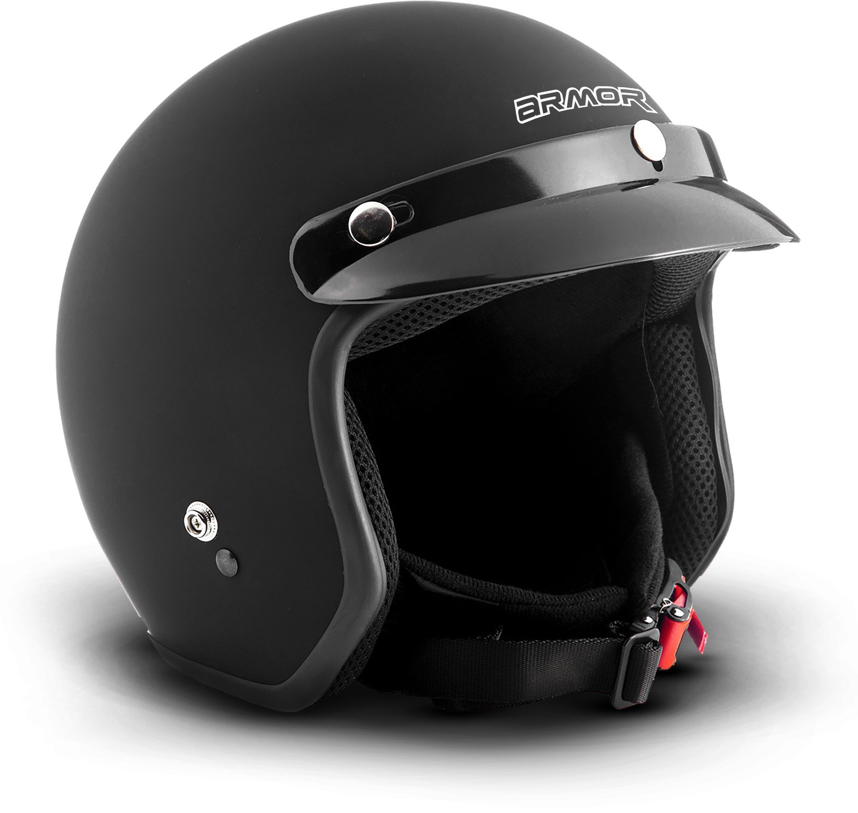 Photo 1 of Armor · AV-47 · Open Face Helmet · Motorcycle Jet Pilot Retro Scooter Motorbike · DOT Certified · Click-n-Secure Clip · Carrier Bag · X-Large Black Matt