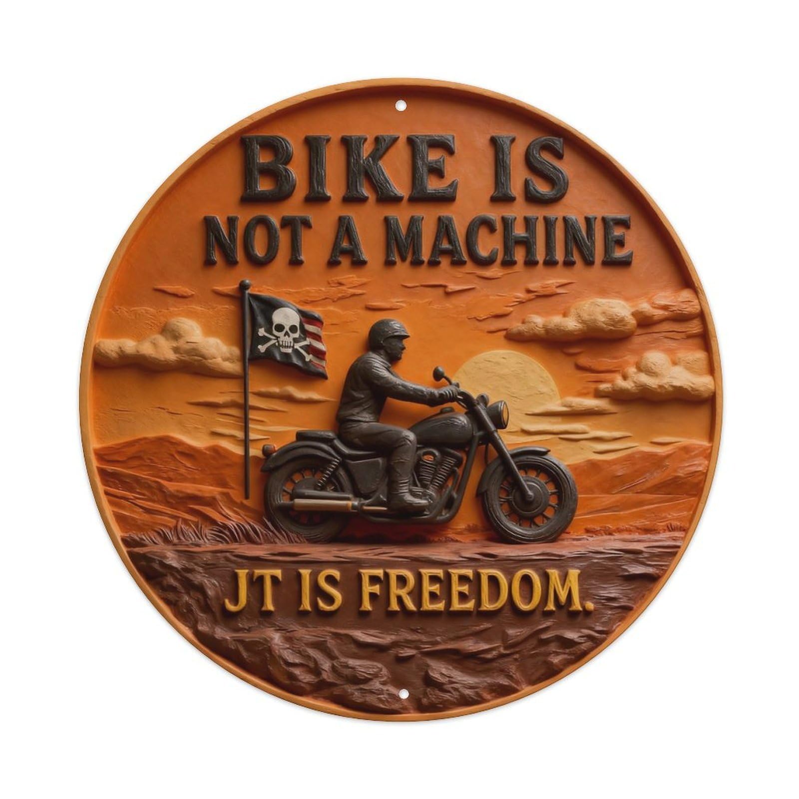 Motorcycle Rider Sunset Flag Freedom Journey Adventure Spirit Round Metal Tin Sign Vintage Wall Decor, Bar Garage Cafe Kitchen Home Wall Art Poster 8x8inches