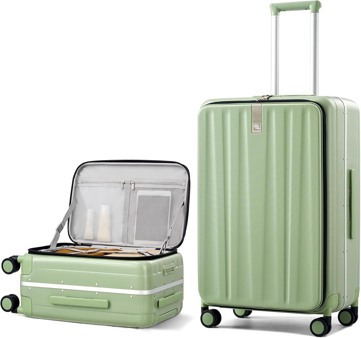Hanke 26 Inch Large checked Luggage PC Hard Shell luggage Top Opening Aluminum Frame Travel Luggage Suitcases with Wheels for Woman Men.(Bamboo Green)