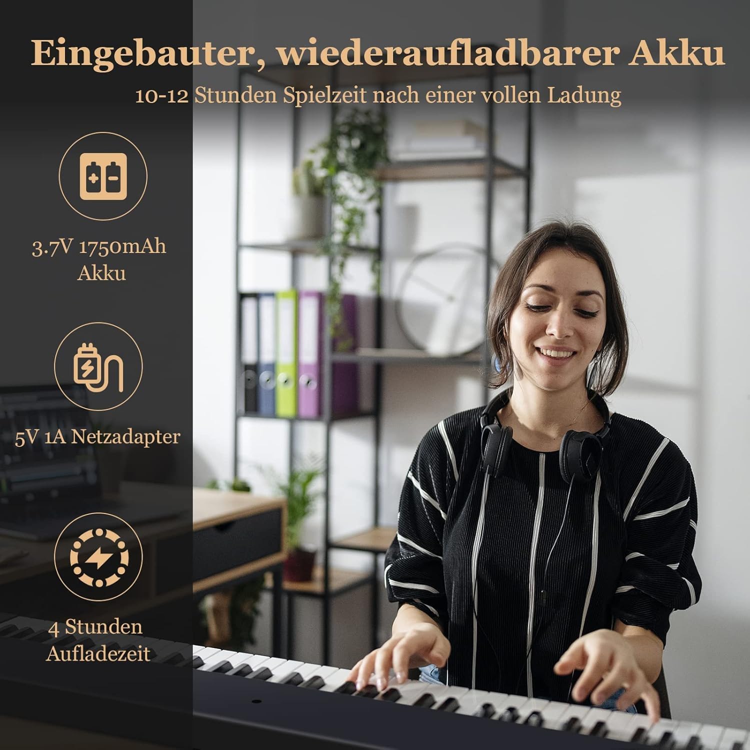 FANTASK 88 tastiere pieghevoli pianoforte elettronico tastiera digitale portatile (128 ritmi, 128 toni e 20 demo) set pianoforte digitale per bambini e adulti (nero)