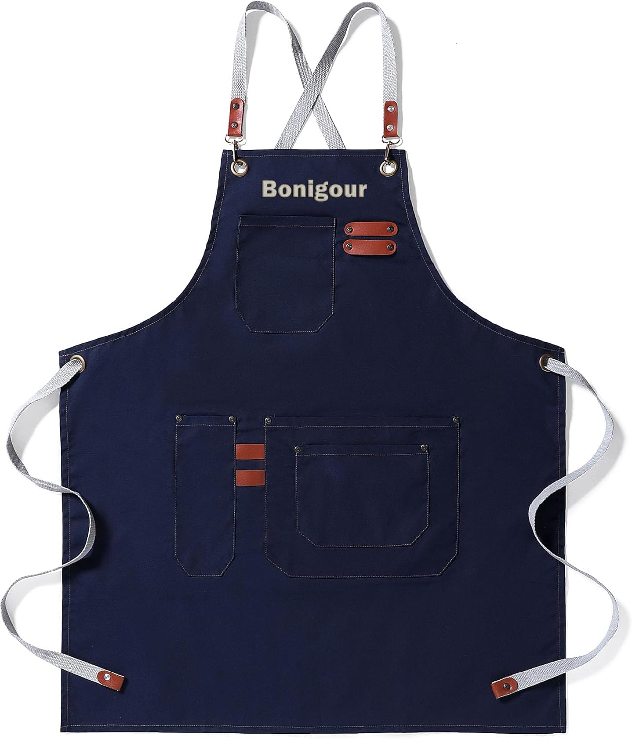 Chef Apron, Cooking Aprons for Men, Cross Back Waterproof Apron with Pockets, Canvas Adjustable Strap Kitchen Aprons