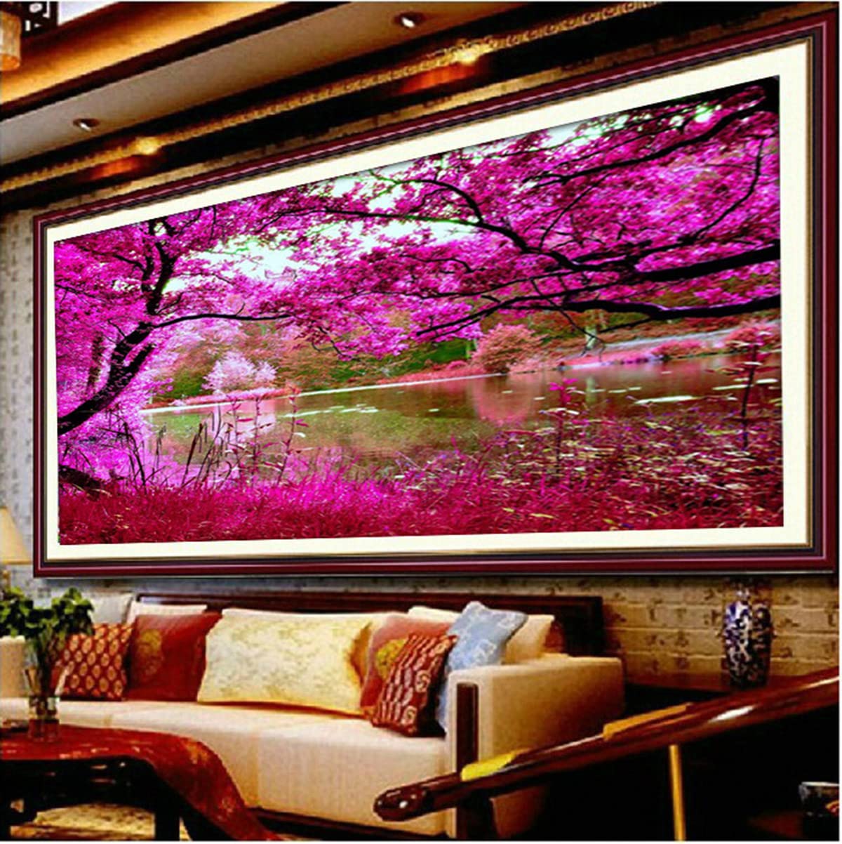 Instarry DIY 5D Diamond Painting Kit Completo Punto de Cruz Diamante Paisaje del Árbol de Sakura Decoración Casa 120x50 cm
