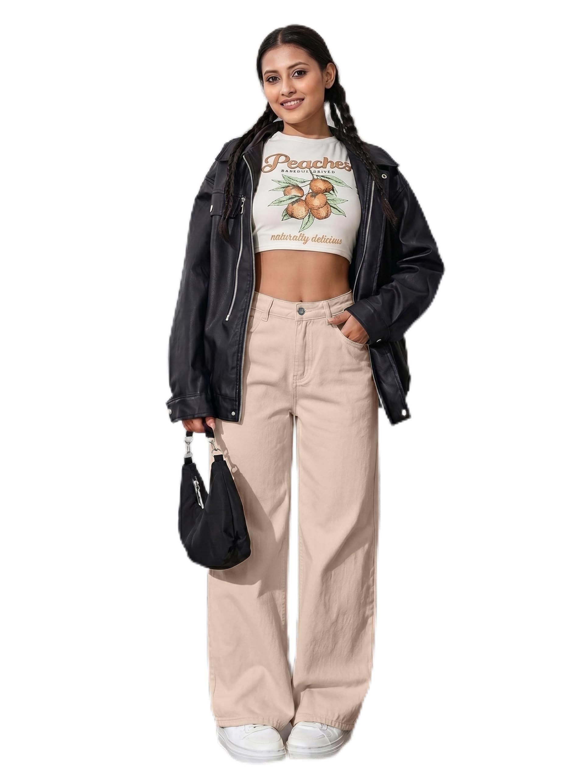 Women's Wide Leg Jeans, Cream Washed Denim, High Rise, Relaxed Baggy Fit, Casual Streetwear-picture-13