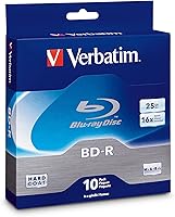 Verbatim BD-R 25GB 16x Blu-ray Recordable Discs, 10-Pack Spindle - Scratch-Resistant, 100-Year Archival Storage