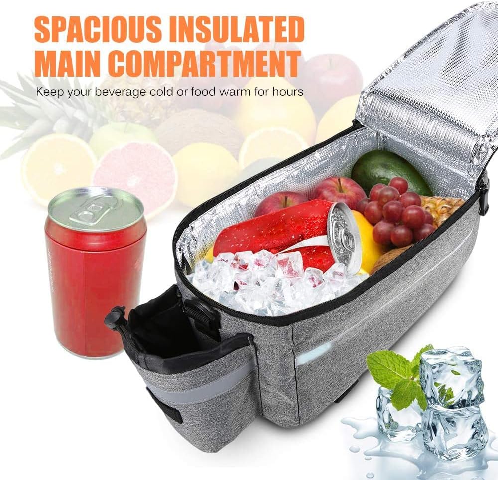 Lixada Insulated Trunk Cooler Bag for Warm or Cold Items, Bicycle Rear Rack Storage Luggage, Reflective Cycling Mountain Bike Bike Pannier Bag