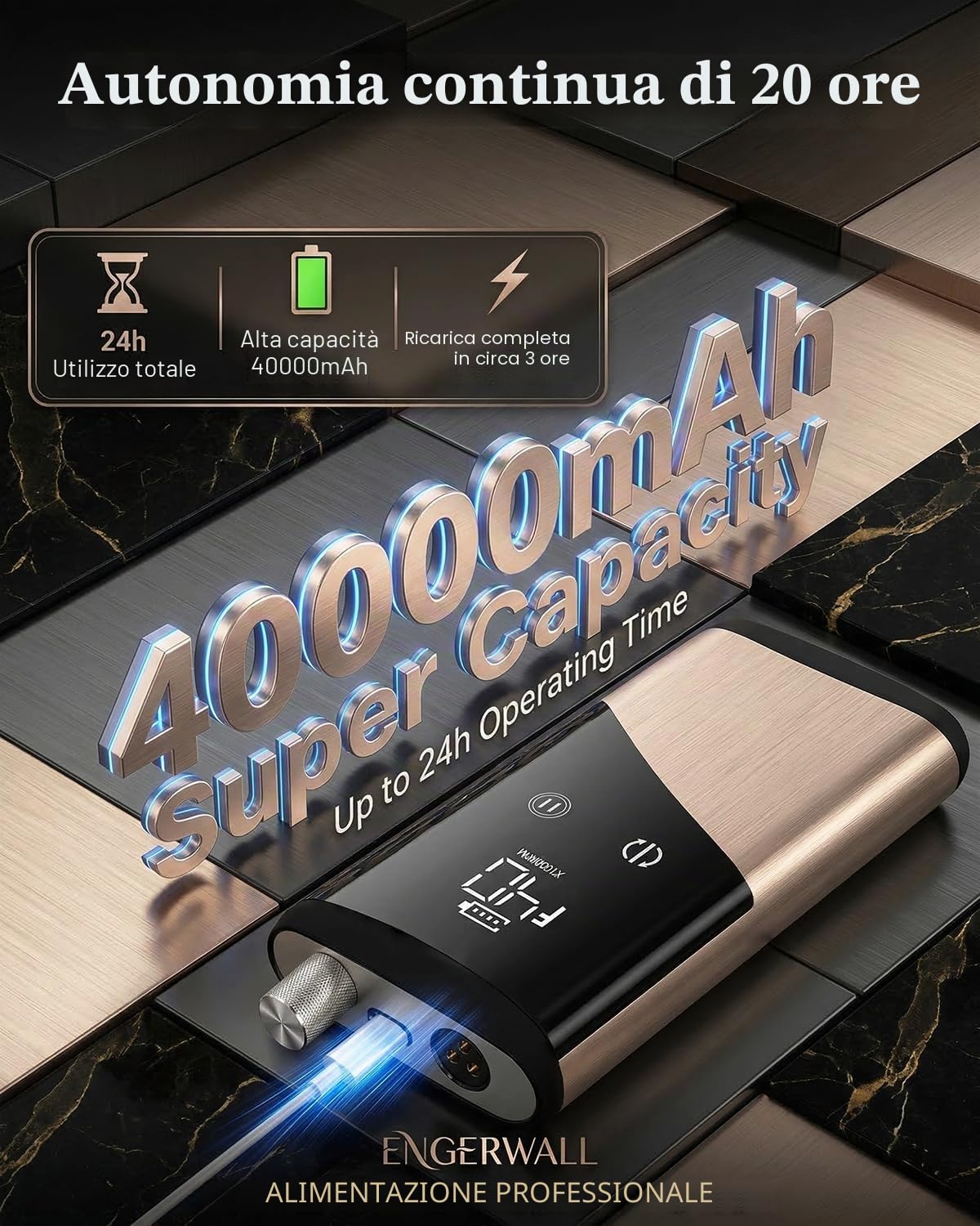 Fresa per Unghie Professionale con Motore Brushless 40000 RPM | Motore Brushless, 40000 RPM, Autonomia 24H Lima Elettrica Ricaricabile, Lega di Alluminio, Display HD Touch, Kit 13-in-1