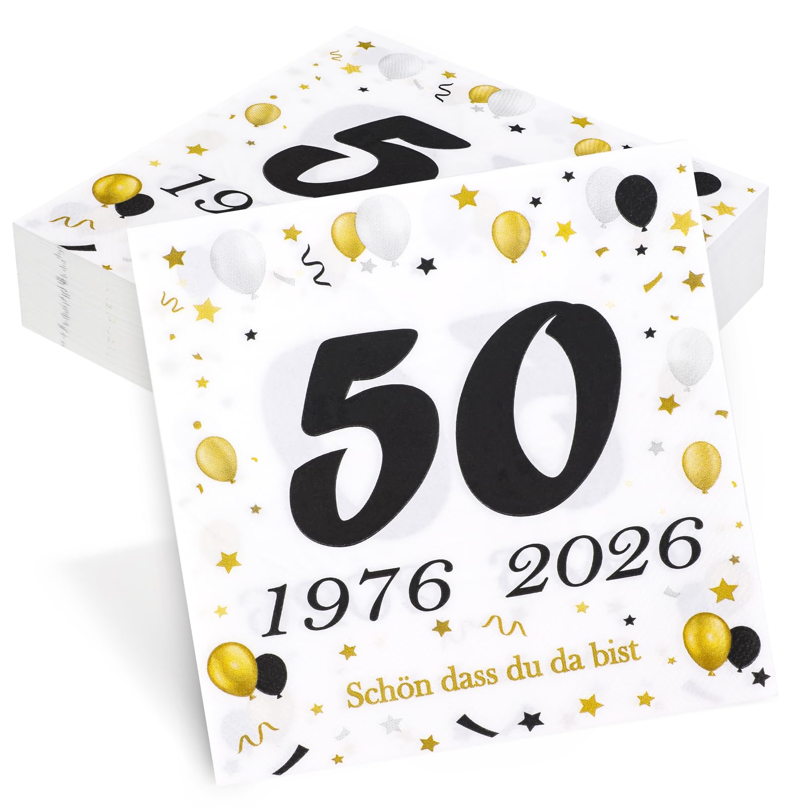 50 Stück Servietten 50. Geburtstag, Seutgjie 50 Geburtstag Deko 1976-2026 Goldene Hochzeit Jubiläum Tischdeko Schwarz Gold Tisch-Deko Party Gedeckter Tisch