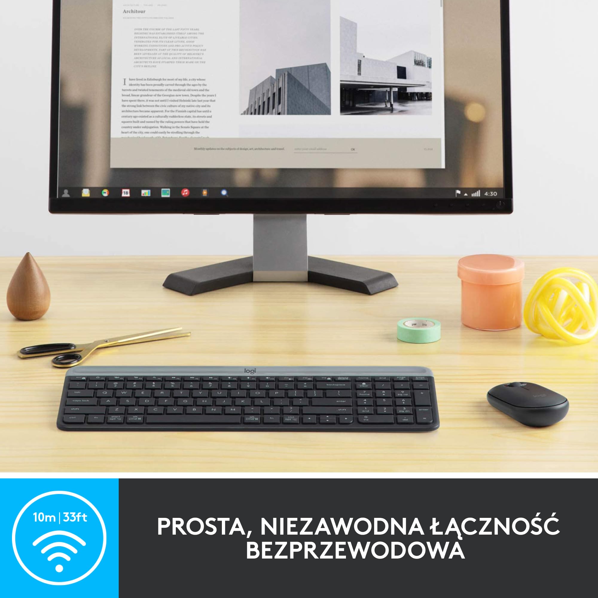 Logitech Desk Mat - Studio Series, Wielofunkcyjna duża mata na biurko, szeroka podkładka pod myszkę, MK470 Smukła klawiatura i mysz bezprzewodowa, zgodność z Windows, US INT'L - Czarny