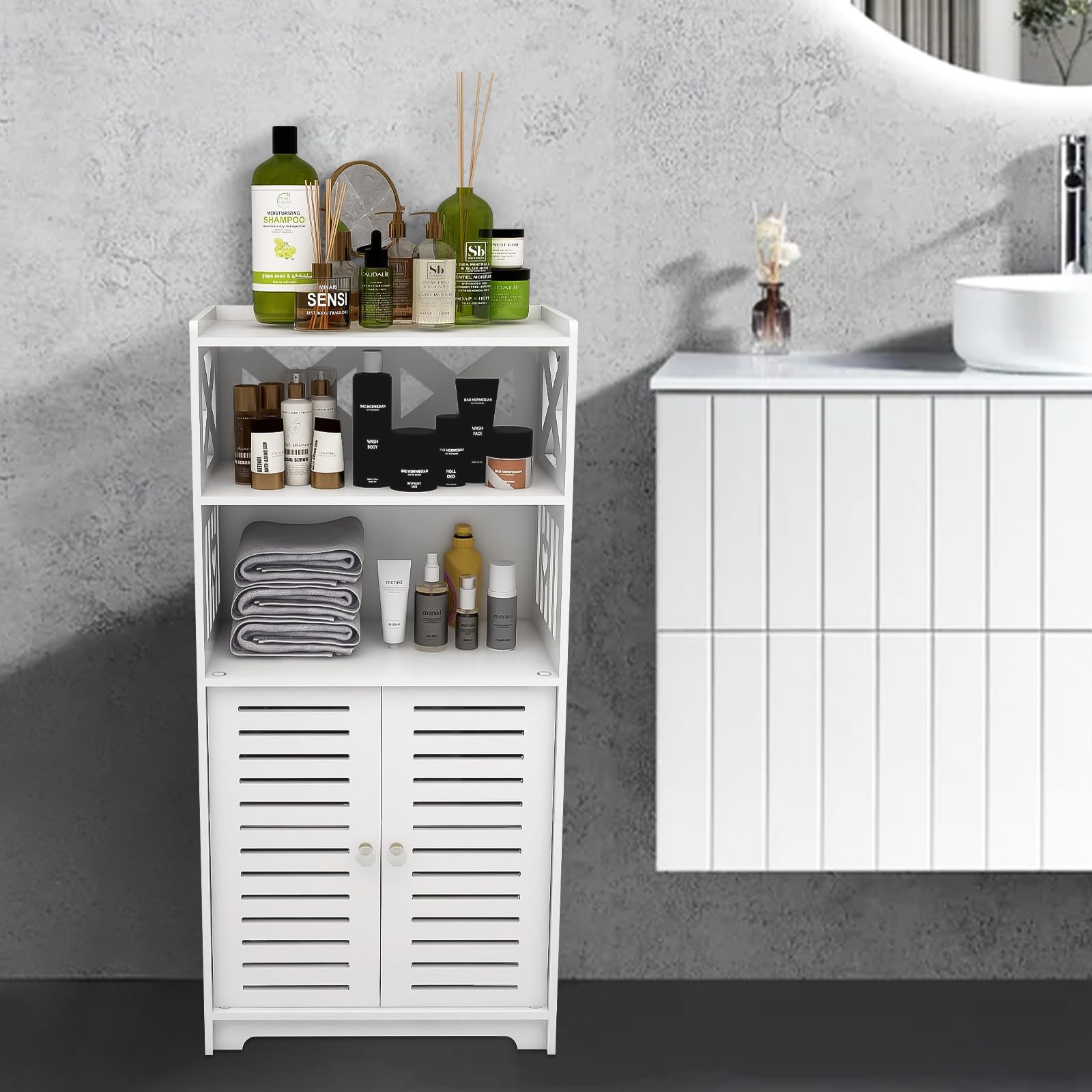 Mobile Bagno, Armadio Toilette Colonna, Mobile Toilette WC Riordinamento, Cassetto, Scomparto, Risparmio di Spazio, Piccoli Spazi - 75 * 22 * 36cm
