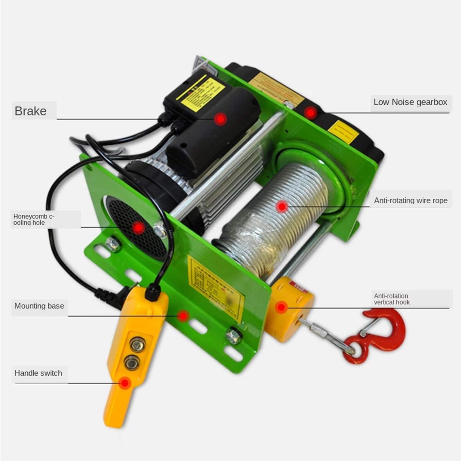 Genérico Electric Winch 400kg 30m Hoist with Wireless Remote Control, 220V Steel Cable, Multifunctional Small Winch for Various Applications