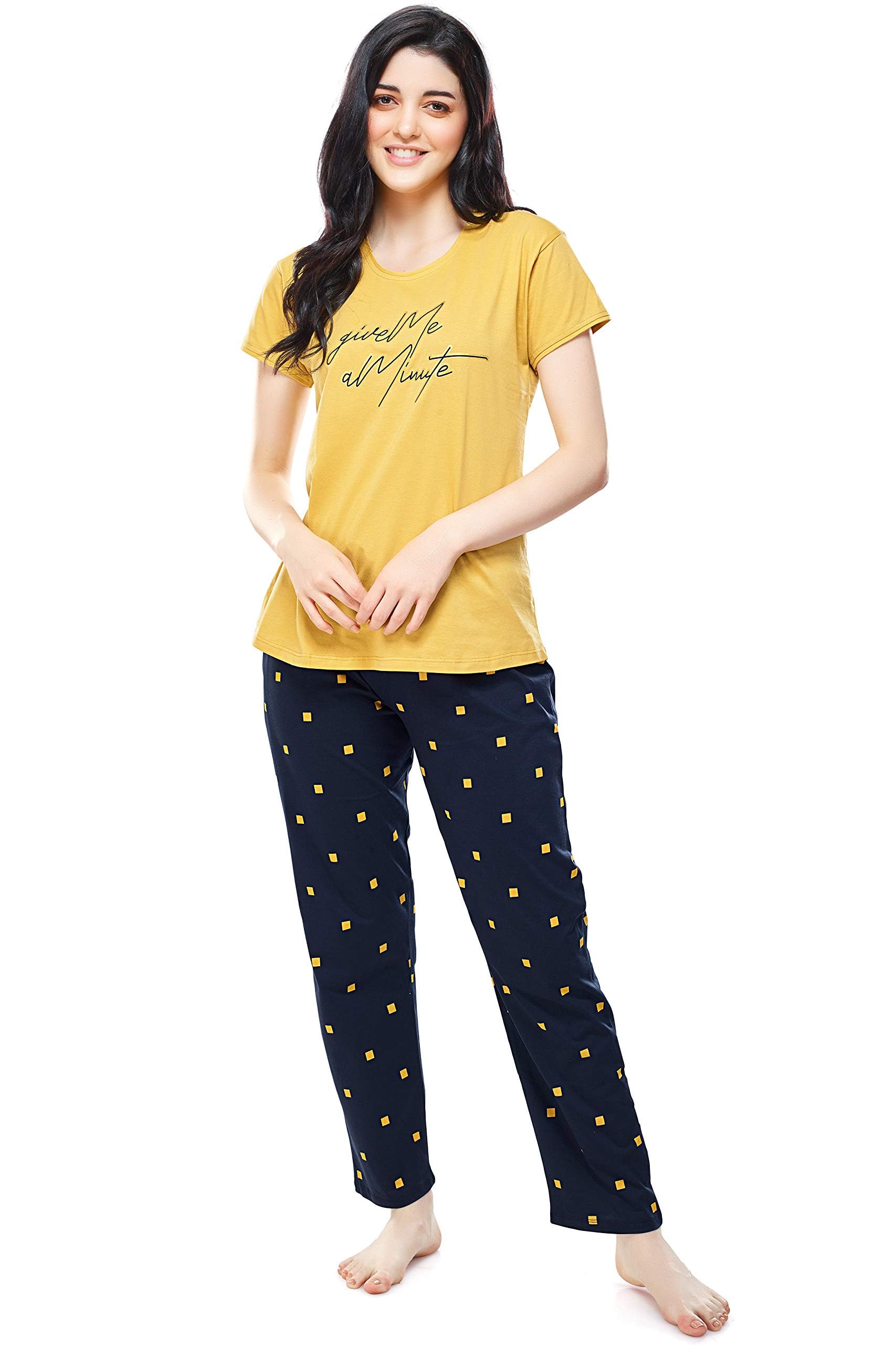 zeyo Women's Cotton Square Printed Peach Night Suit Set Of Top & Pajama Set 5311-picture-17