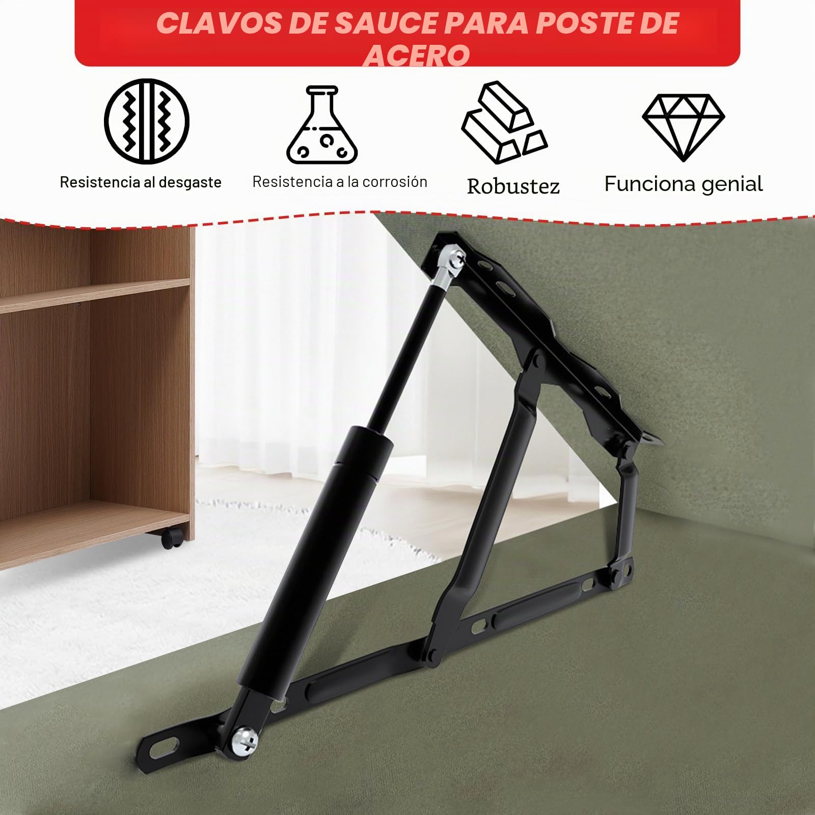 Mecanismo de elevación de cama neumático, 2 unidades, 100 kg, resorte de gas para cajas de cama pesadas, bisagras, bisagras, bisagra plegable para sofá