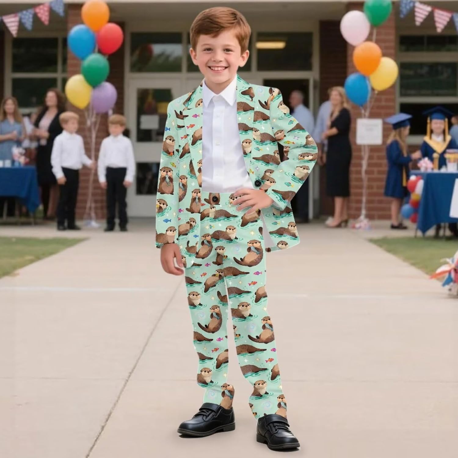 Xoenoiee Boys Formal Suits Slim Fit 2 Piece Kids Suit Jacket Pants Set Tuxedo Dresswear for Wedding Prom