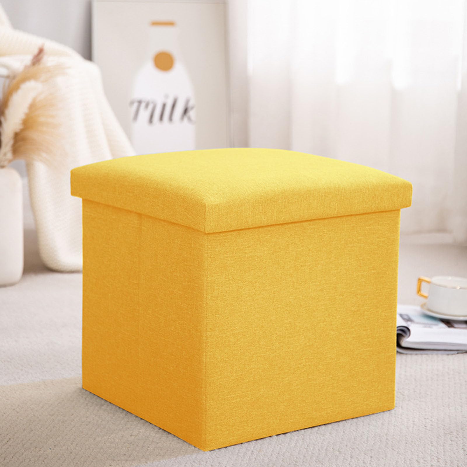 Taburete Plegable Con Almacenamiento 30x30x30 Cm | Tapa Acolchada | Verde | Hasta 80 Kg | Ideal Para Ahorrar Espacio