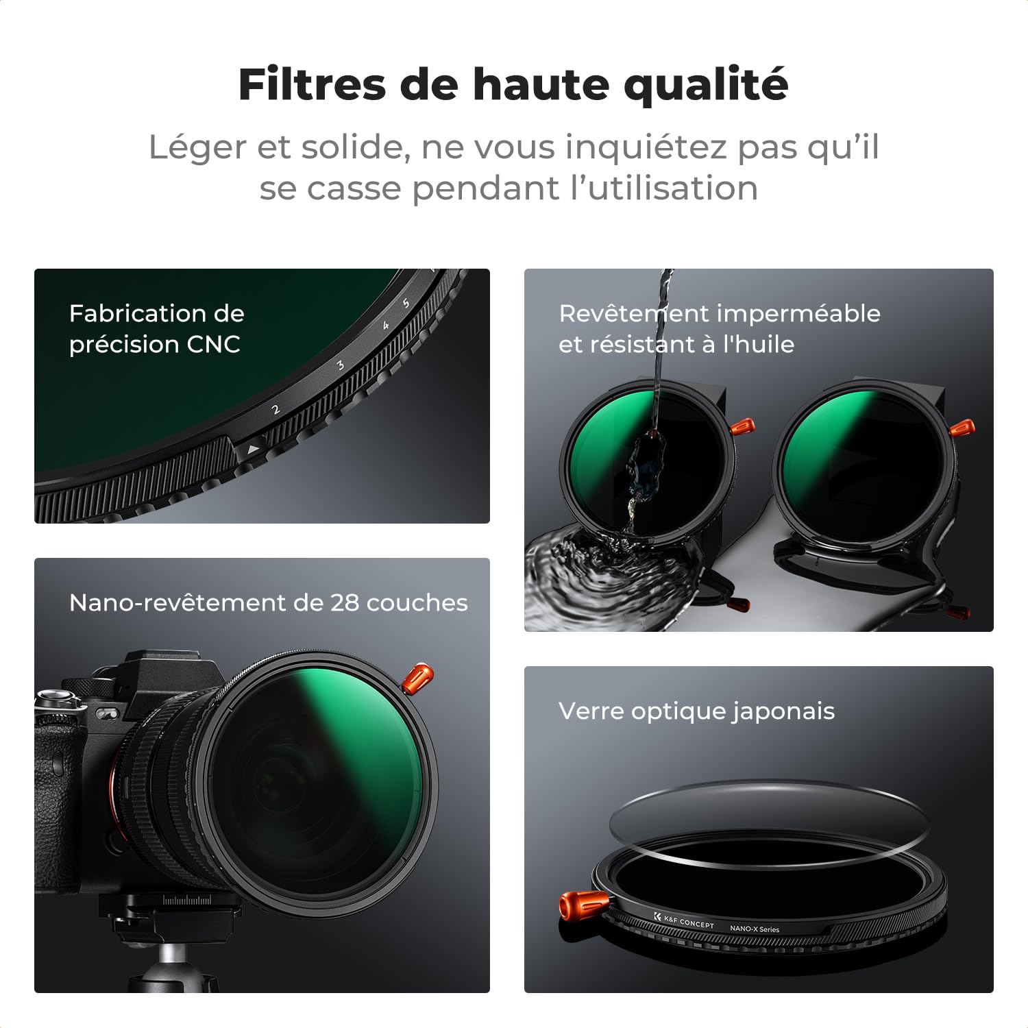K&F CONCEPT Filtre 82mm ND2-32 Variable et Polarisant CPL et Black-Mist 1/4 3 en 1 pour Objectif Appareil Photo HD Étanche Anti-Rayures Nano-X Série Un Filtre avec 3 Fonctions