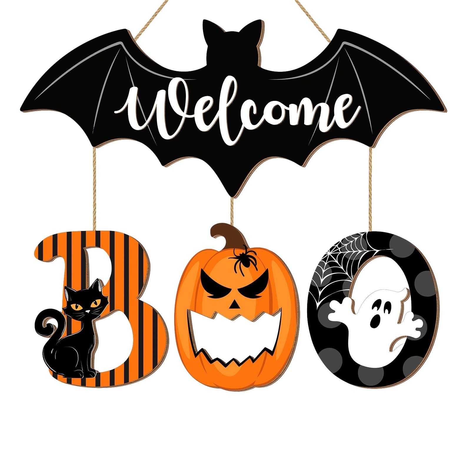 Virelynx Halloween BOO Door Sign, Wooden Hanging Decor for Front Porch