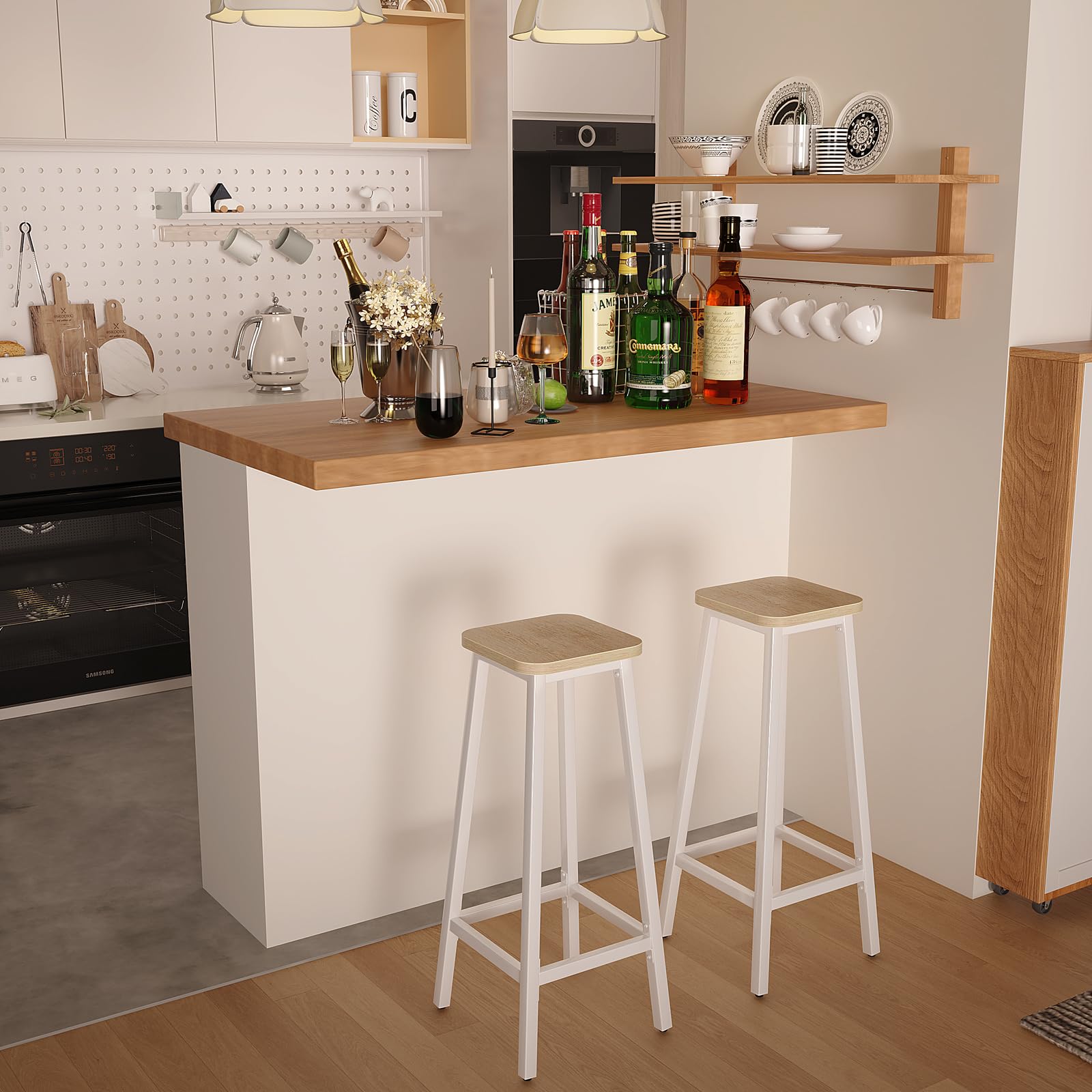YMYNY Taburetes de Bar, Taburete de Cocina con Reposapiés, Taburete de Bar de Estilo Industrial, Adecuado para Restaurante, Bar y Sala de Fiestas, 29.5 x 29.5 x 70CM Color Natural HBS511R