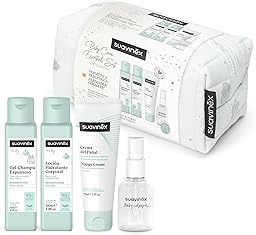Suavinex, Neceser para Bebés de Tela, Set Regalo Bebé Recién Nacido con Cosmética: Gel Champú 100 ml + Loción Hidratante 100 ml + Crema Pañal 75 ml + Baby Cologne 50 ml. Formato Viaje. Azul Dreams