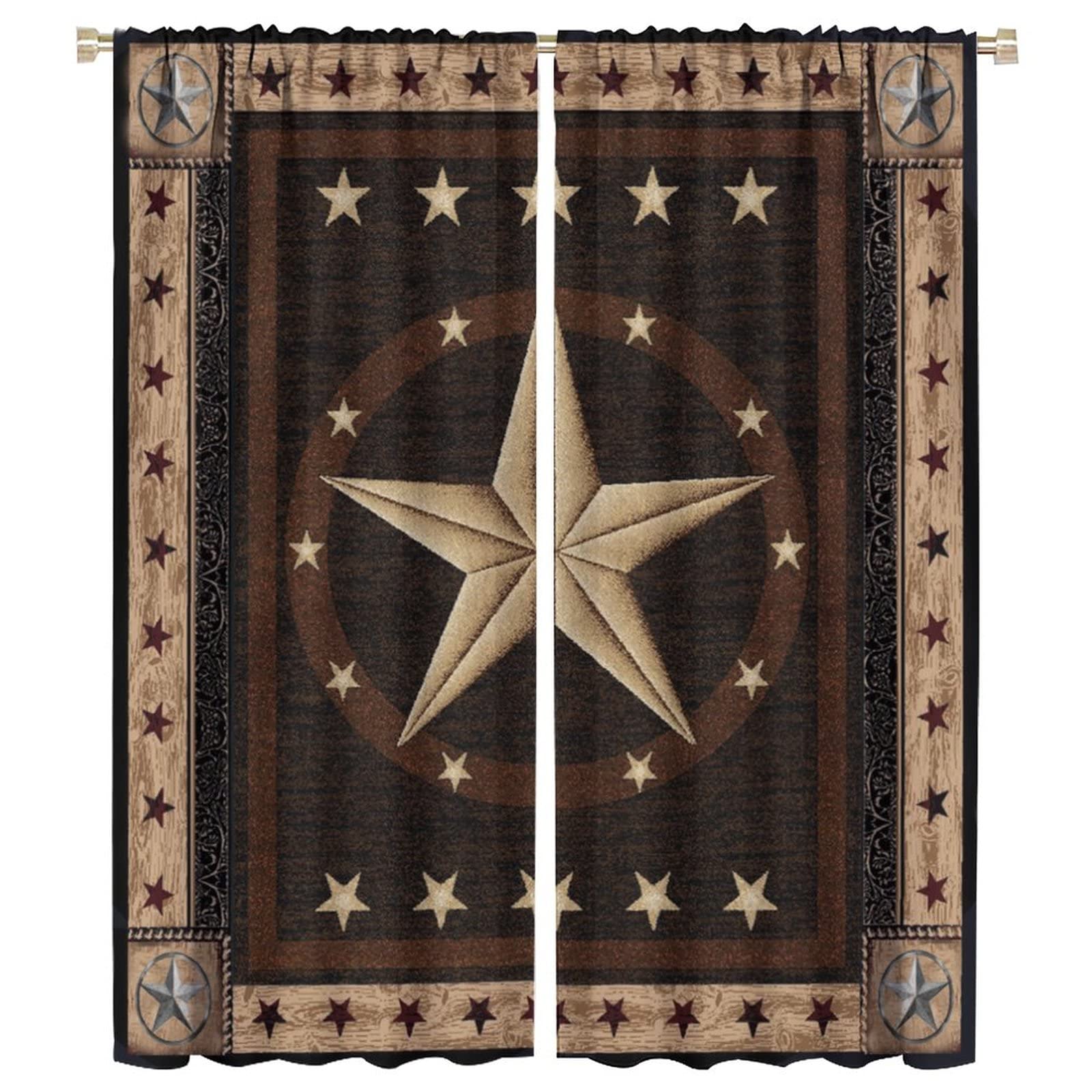 Kazynee Rusitc Texas Star Wooden Rod Pocket Blackout Curtains for Living Room,Room Darkening Western Country Farmhouse Texas Star Window Treatment
