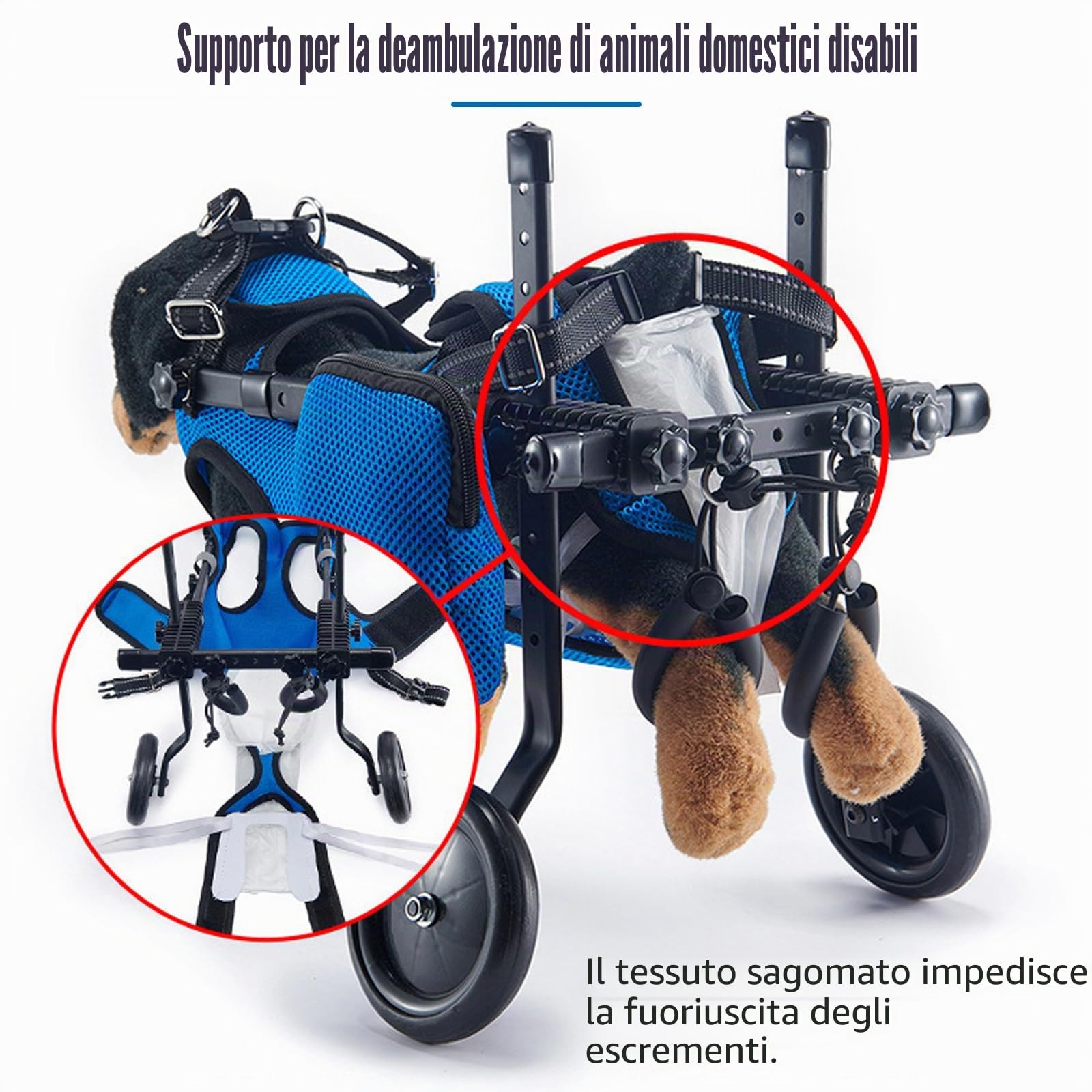 Sedia a rotelle per cani per le gambe posteriori, supporta la guarigione, regolabile 2 ruote, passeggino per cani e sedia a rotelle per piccoli feriti, disabili, paralizzati o sulle zampe