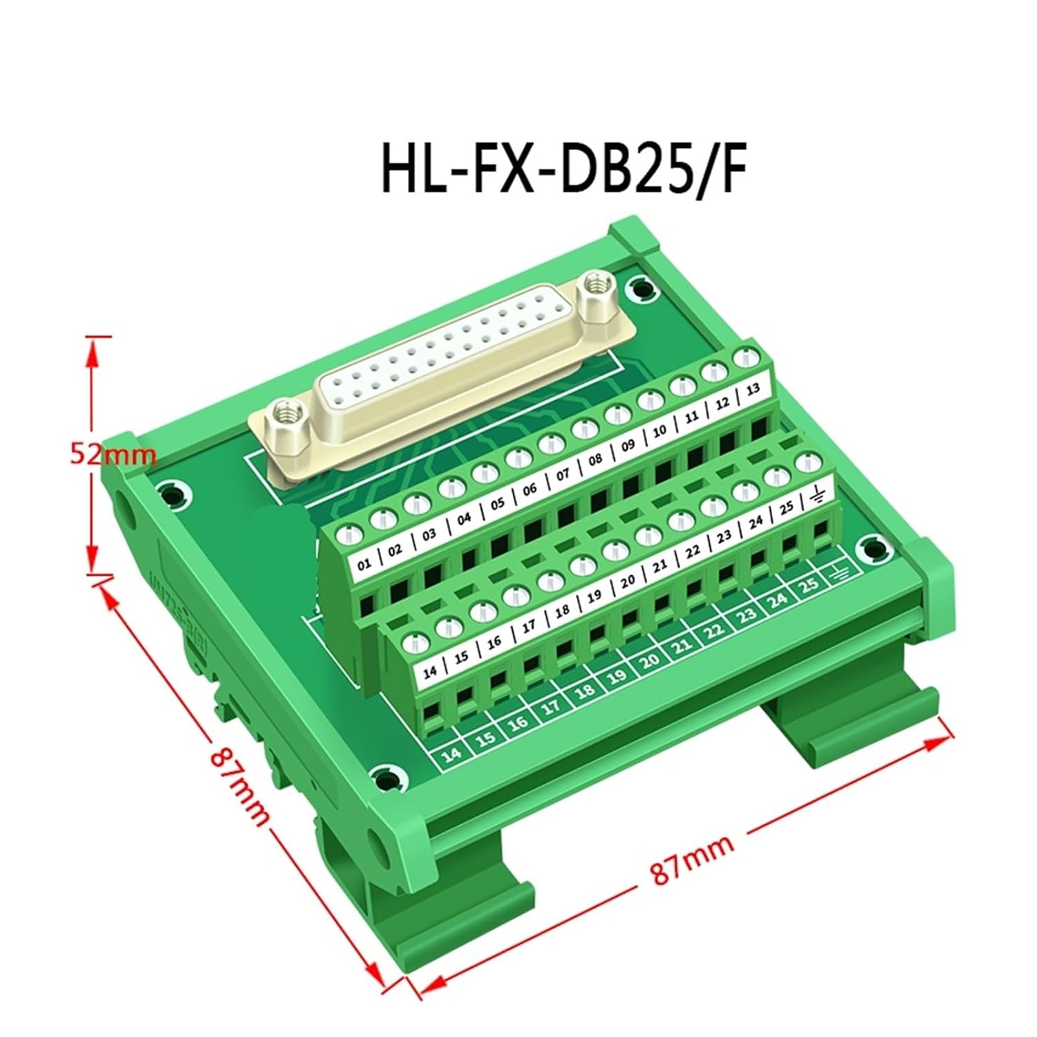 DB25 D-Sub DIN Rail Mount Interface Module, Female Breakout Board, Splitter