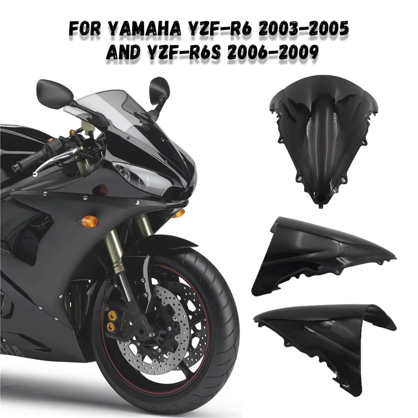 Deflektor motocykla Pasuje do YAMAHA YZF-R6 2003 2004 2005 R6S 06-09 Przednie deflektory szyby przedniej ABS Szyba przednia