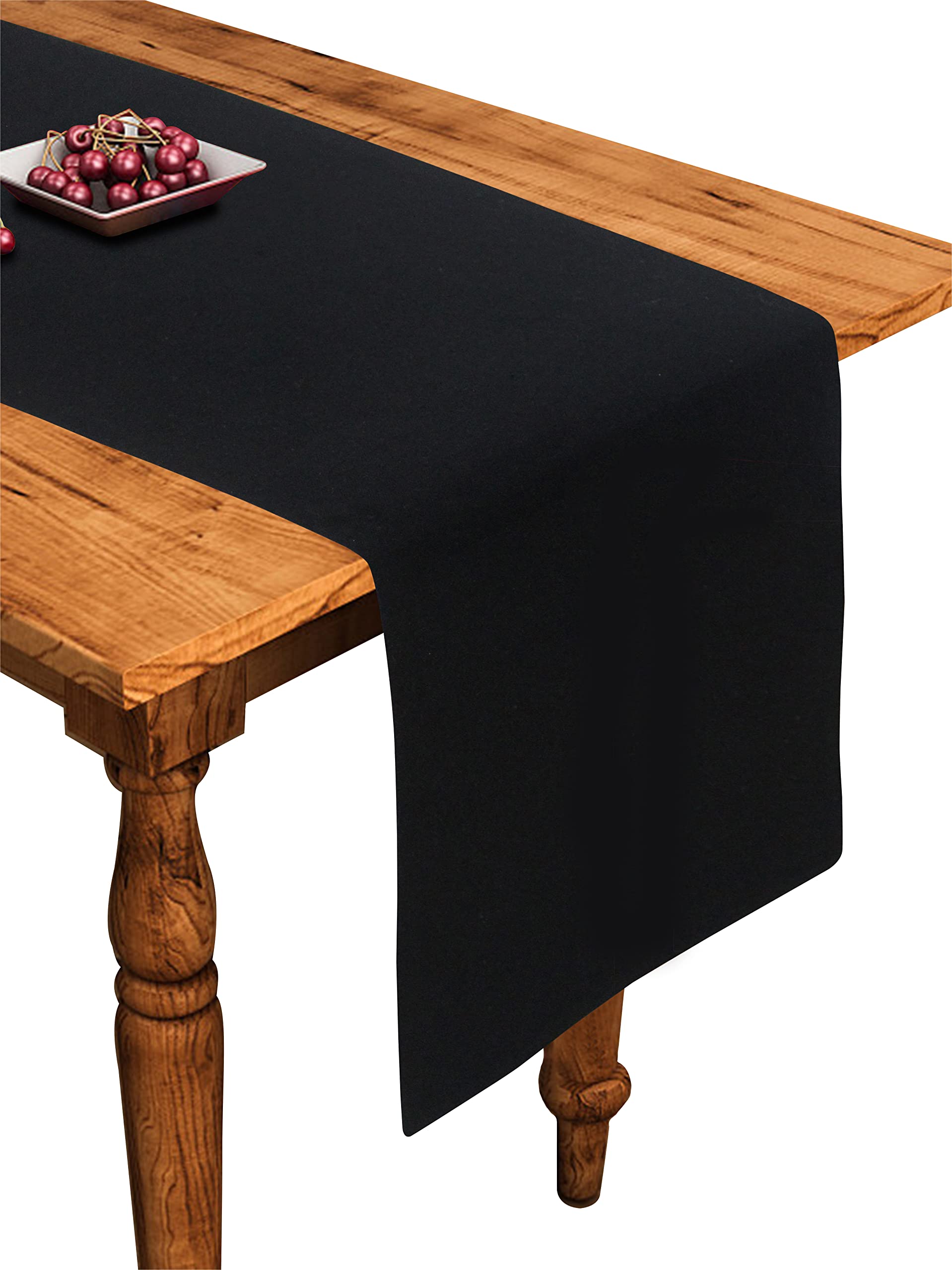 airwill cotton plain black designed solid pattern table runner length 152cm (black, pack of 1)