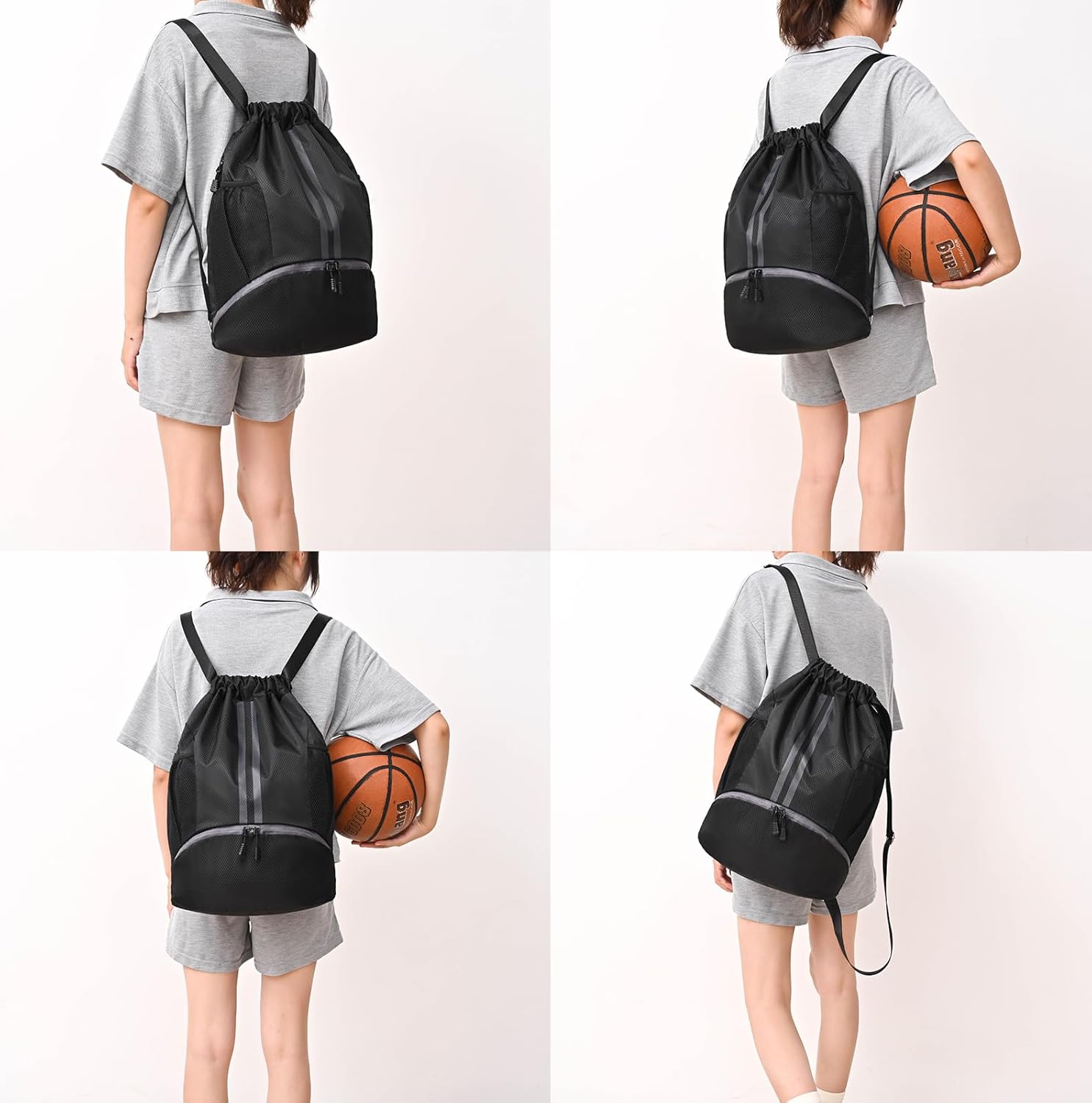 Versatile Waterproof Sports Drawstring Bag with Shoe Compartment for Men and Women
